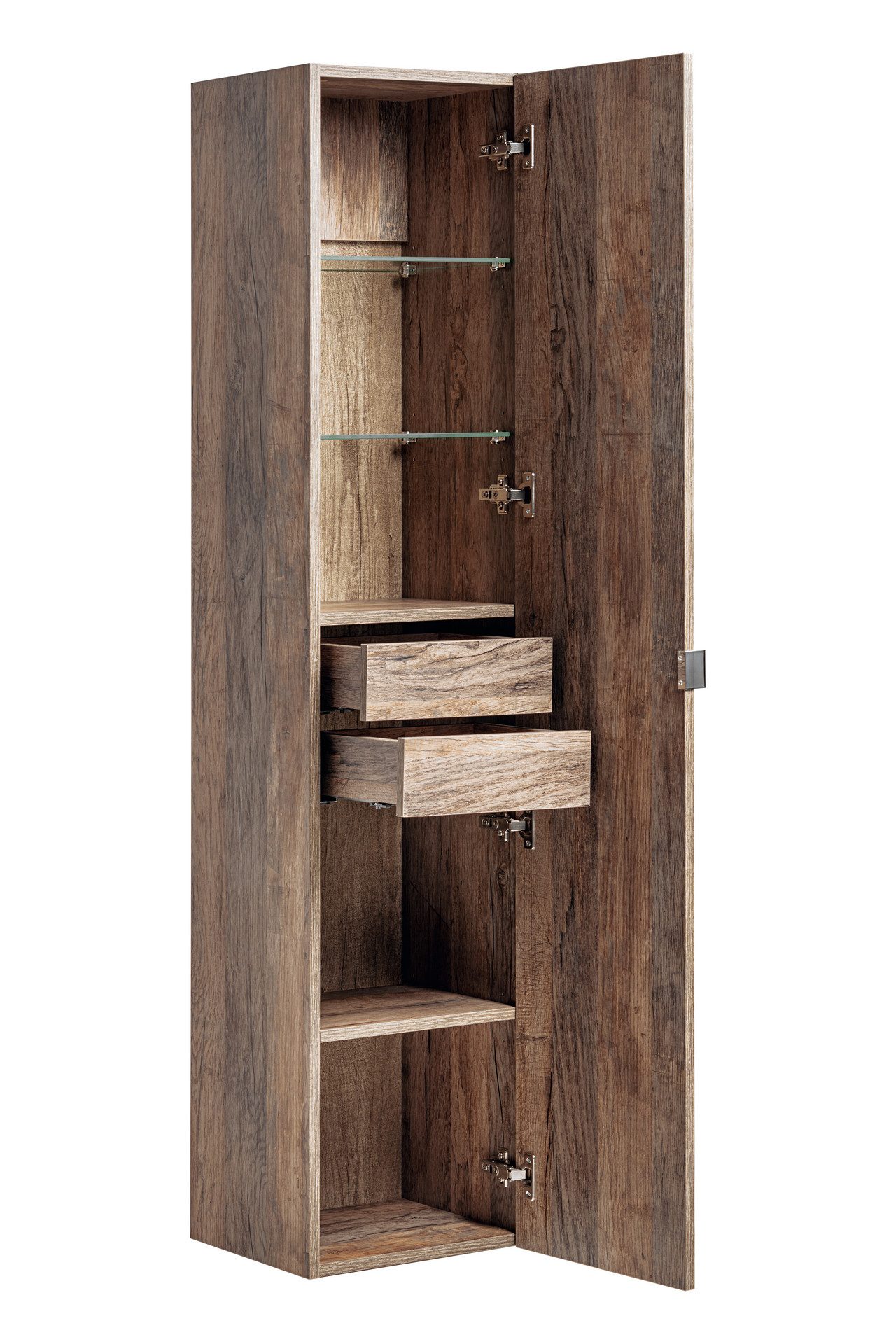 Fun Möbel Badmöbel-Set Serie AKAN 140cm Vintage Eiche 6/8teilig, (Set, 8-St), Spiegel mit LED-Beleuchtung