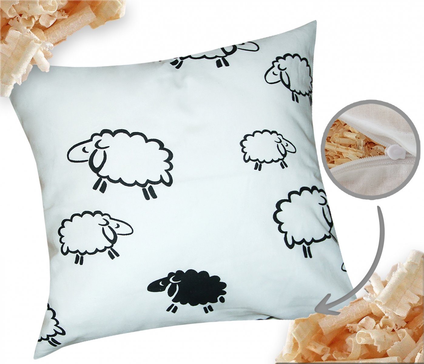 Heubergshop Zirbenkissen, 1-tlg., 40x40cm Gefüllt mit Zirben Zirbenspäne Schafe (Zirbe-99/2)