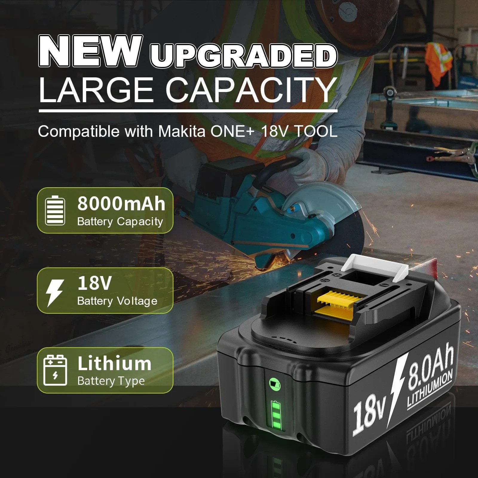 Athlix Ersatz Akku 8,0 Ah für Makita 18V, 2er Set, BL1860 BL1850 Akkupacks Akku 8000 mAh (18 V), 2 Stück, 8000 mAh, 20 % längere Laufzeit