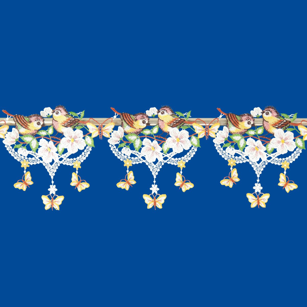 W. Reuter & Sohn - Plauener Spitze® Scheibengardine Stangendeko "Vögel und Schmetterlinge", Original Plauener Spitze (1 St)