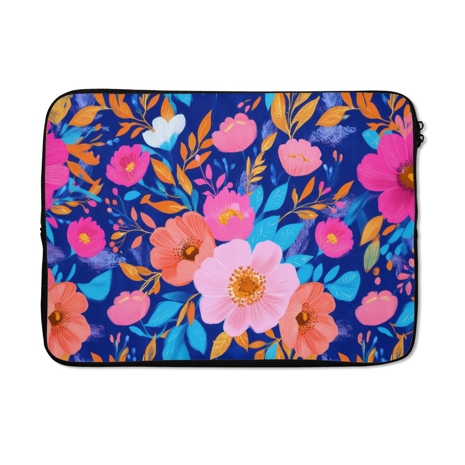 MuchoWow Laptop-Hülle Blumen - Blau - Rosa 13.3 Zoll, Laptopsleeve, weiches Innenfutter zum Schutz Kratzern, Laptoptasche