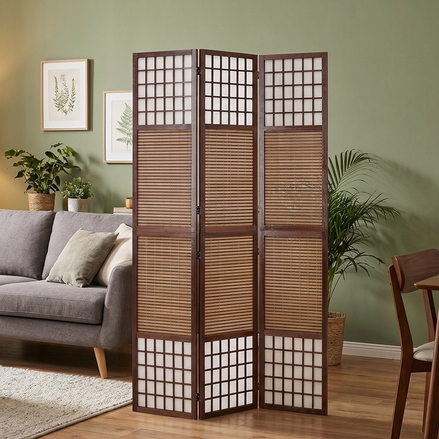 Homestyle4u Paravent Raumteiler Indoor Holz Sondergröße 2m Höhe Sichtschutz Schwarz faltbar (3-teilig), Trennwand, faltbar
