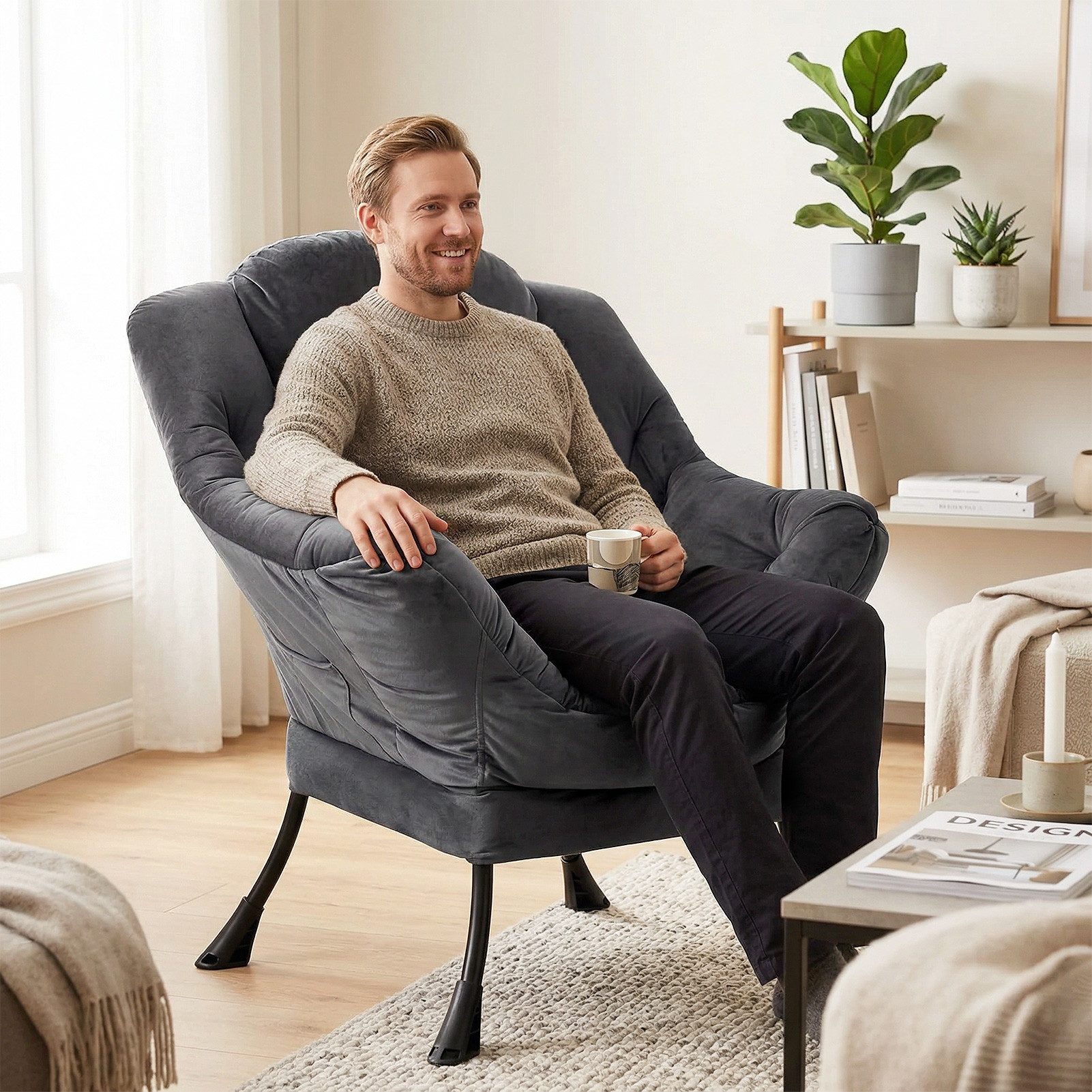 HollyHOME Loungesessel Relaxsessel gepolstert, ergonomische Rückenlehne, belastbar 150 kg (1-St)