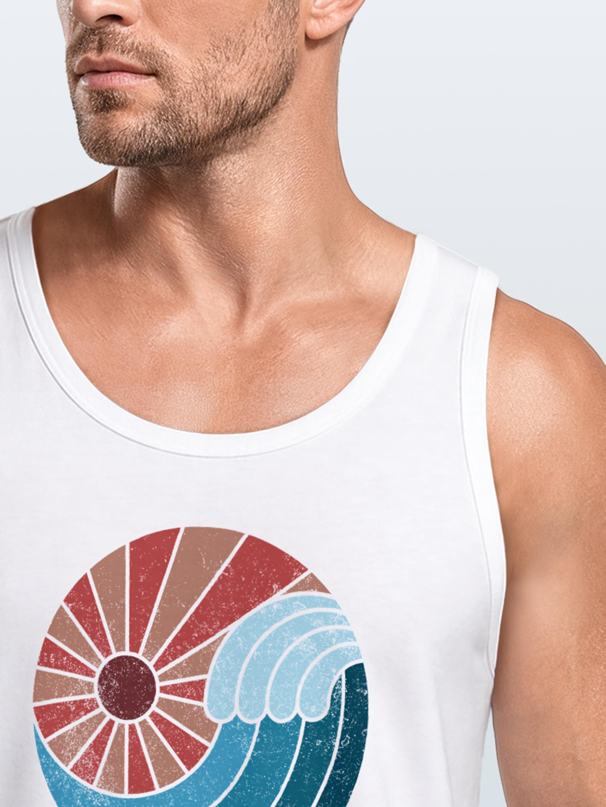Neverless Tanktop Herren Tank-Top Welle Wave Sonne Sommer Retro Vintage Printshirt mit Print