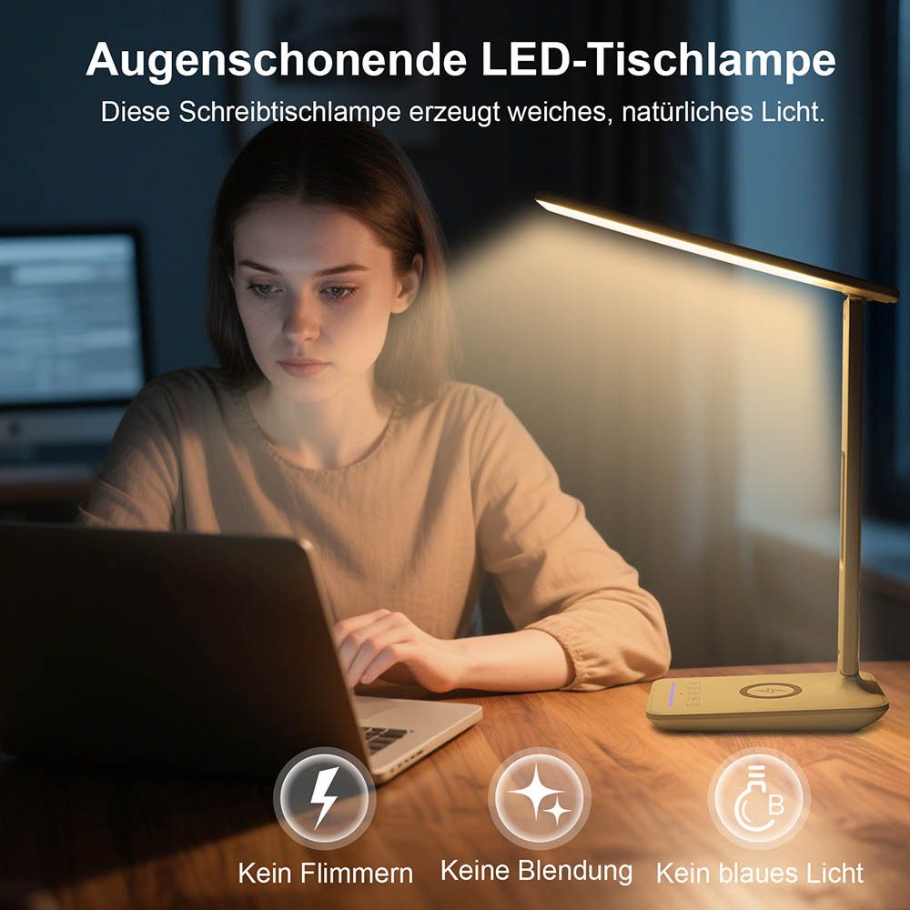 MUPOO Schreibtischlampe LED Schreibtischlampe, kabellosem Laden günstig online kaufen