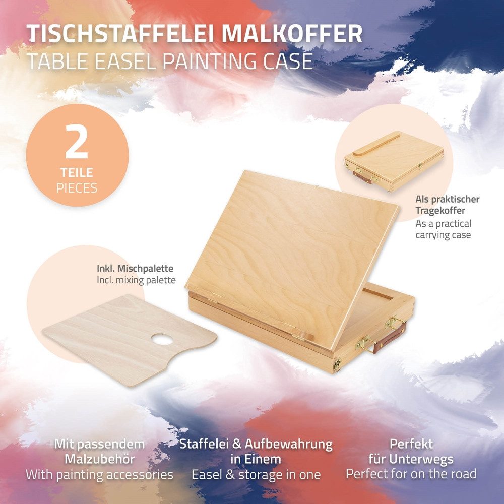 ECD Germany Standstaffelei Tischstaffelei zum Malen für Leinwänden und Keilrahmen, Sitzstaffelei verstellbar aus Holz mit Schublade 33,5x26x6cm