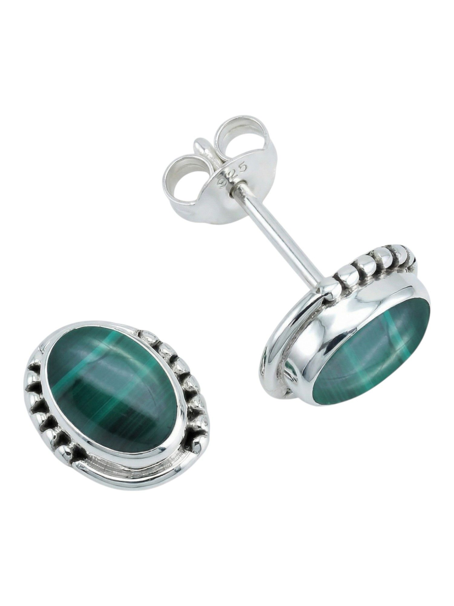 mantraroma Paar Ohrstecker 925 Silber Ohrstecker BAOLI klein mit Malachit