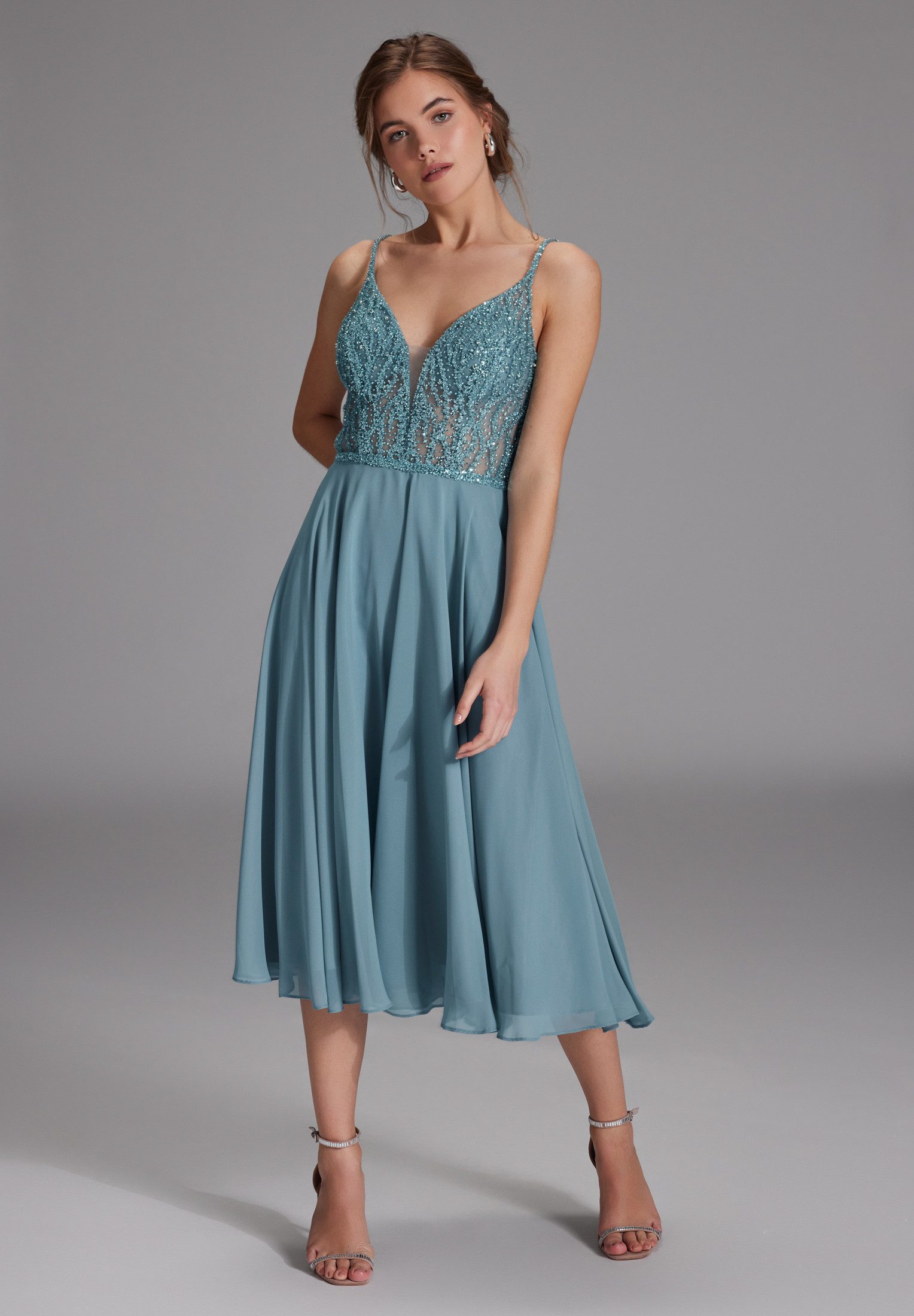 Hey Kyla Cocktailkleid - Cocktailkleid aus Materialmix Taillierter Schnitt mit ausgestelltem Rockteil