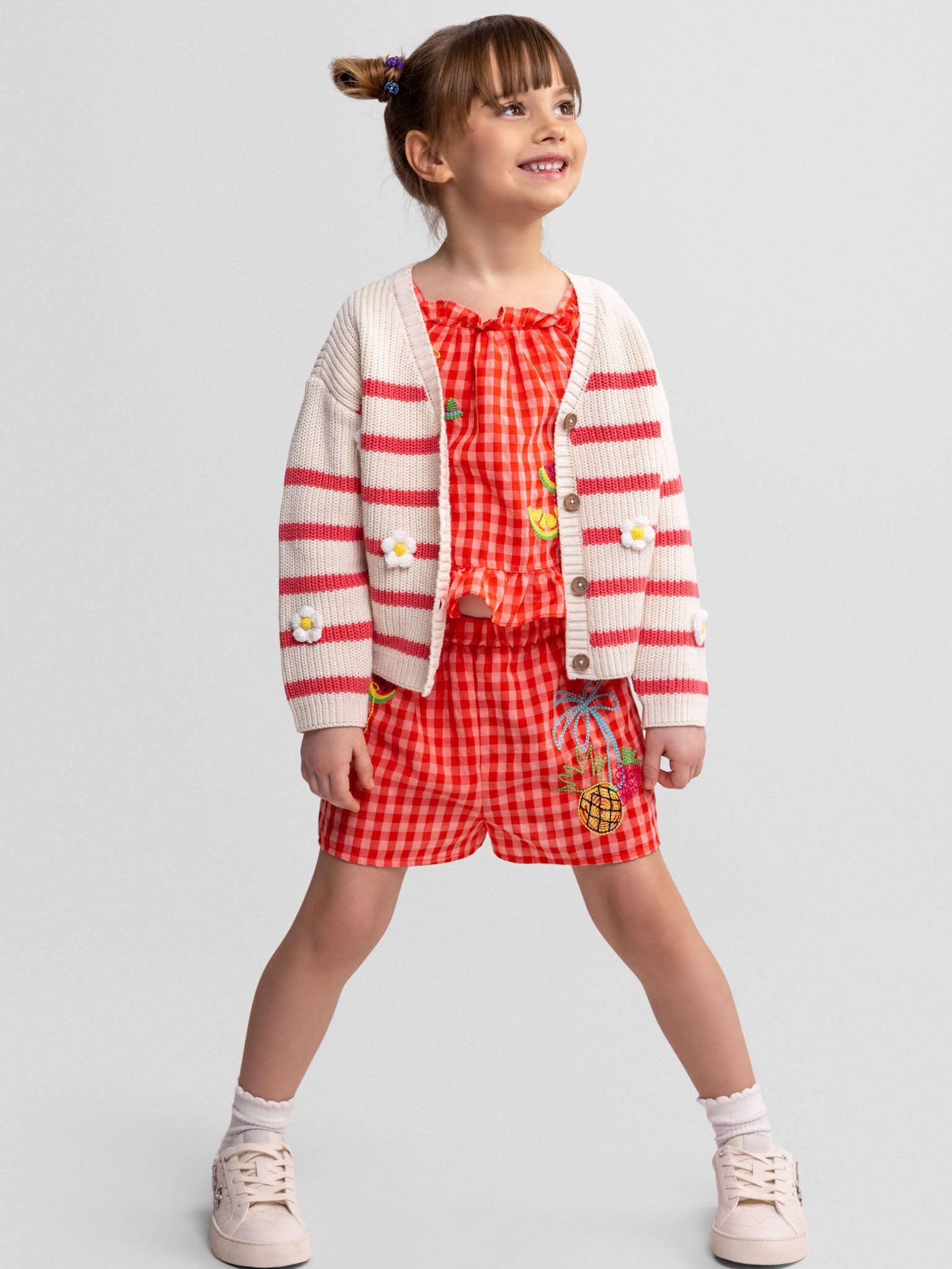 MINOTI Cardigan aus Baumwolle, für Mädchen Streifen und Blumen
