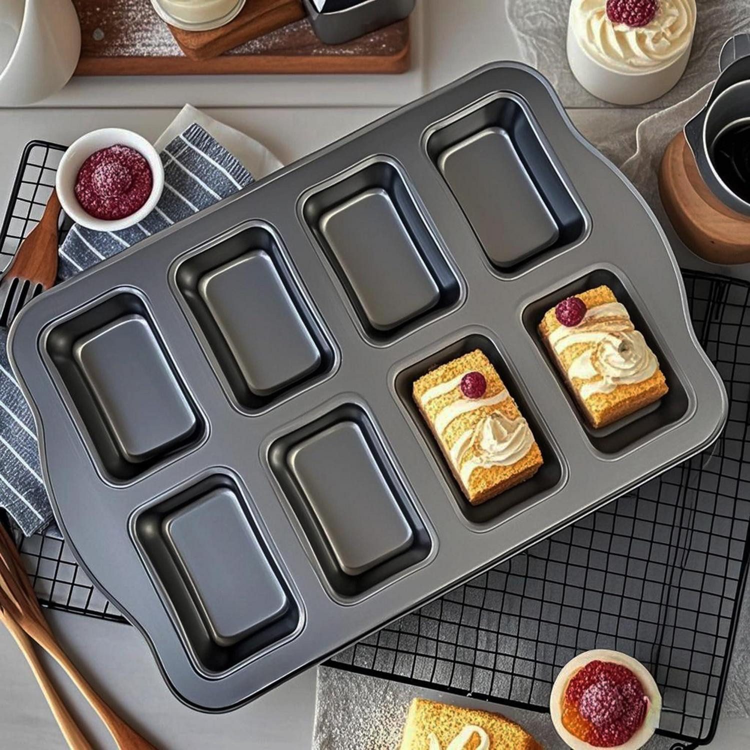 LuxusKollektion Kastenform Mini Kuchenbackform 8er Rechteck Antihaft, (8-tlg)