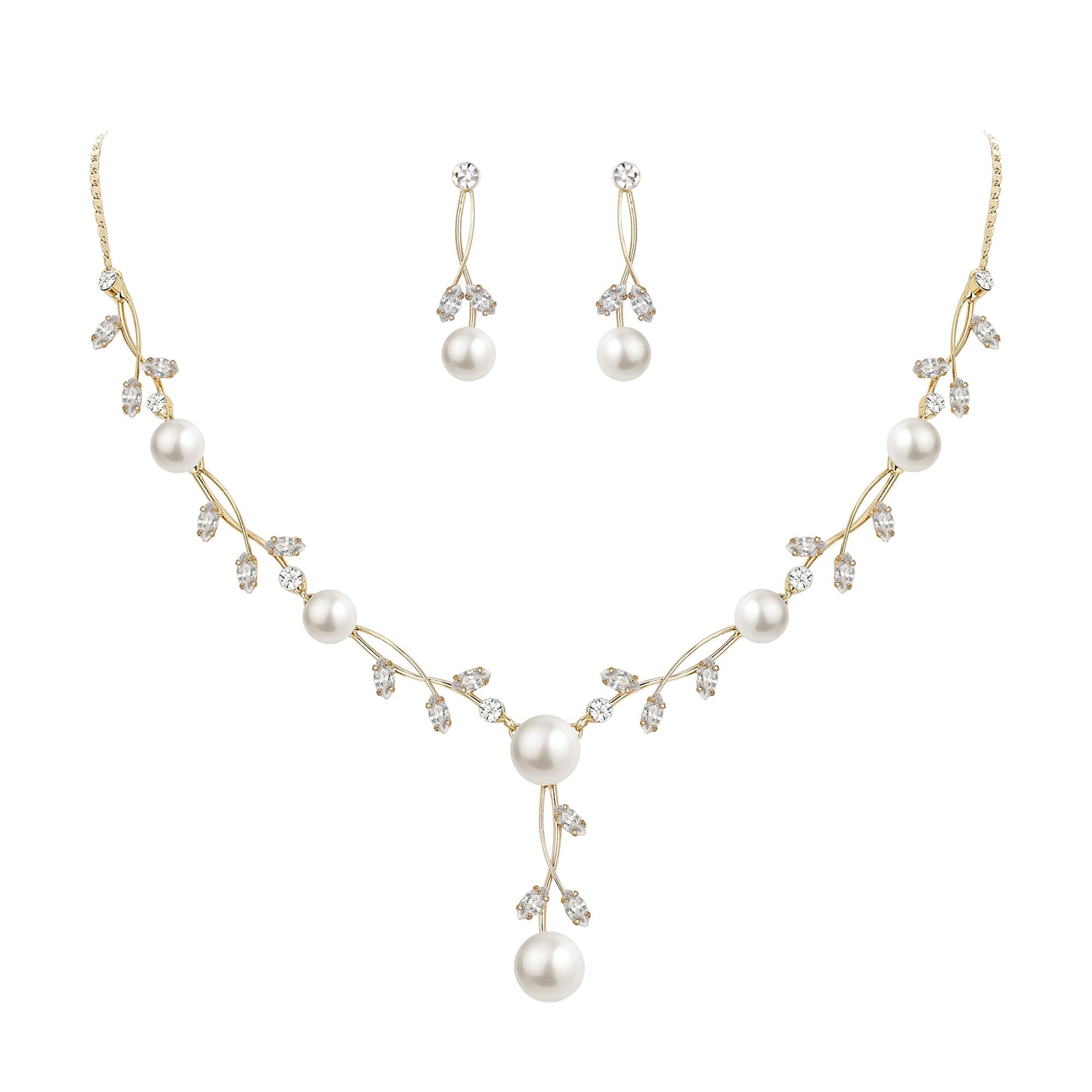 Bextsrack Schmuckset Brauthochzeits-Schmuckset, Damen Anhänger Halskette und Ohrringe, Perlen Blumen Schmuckset