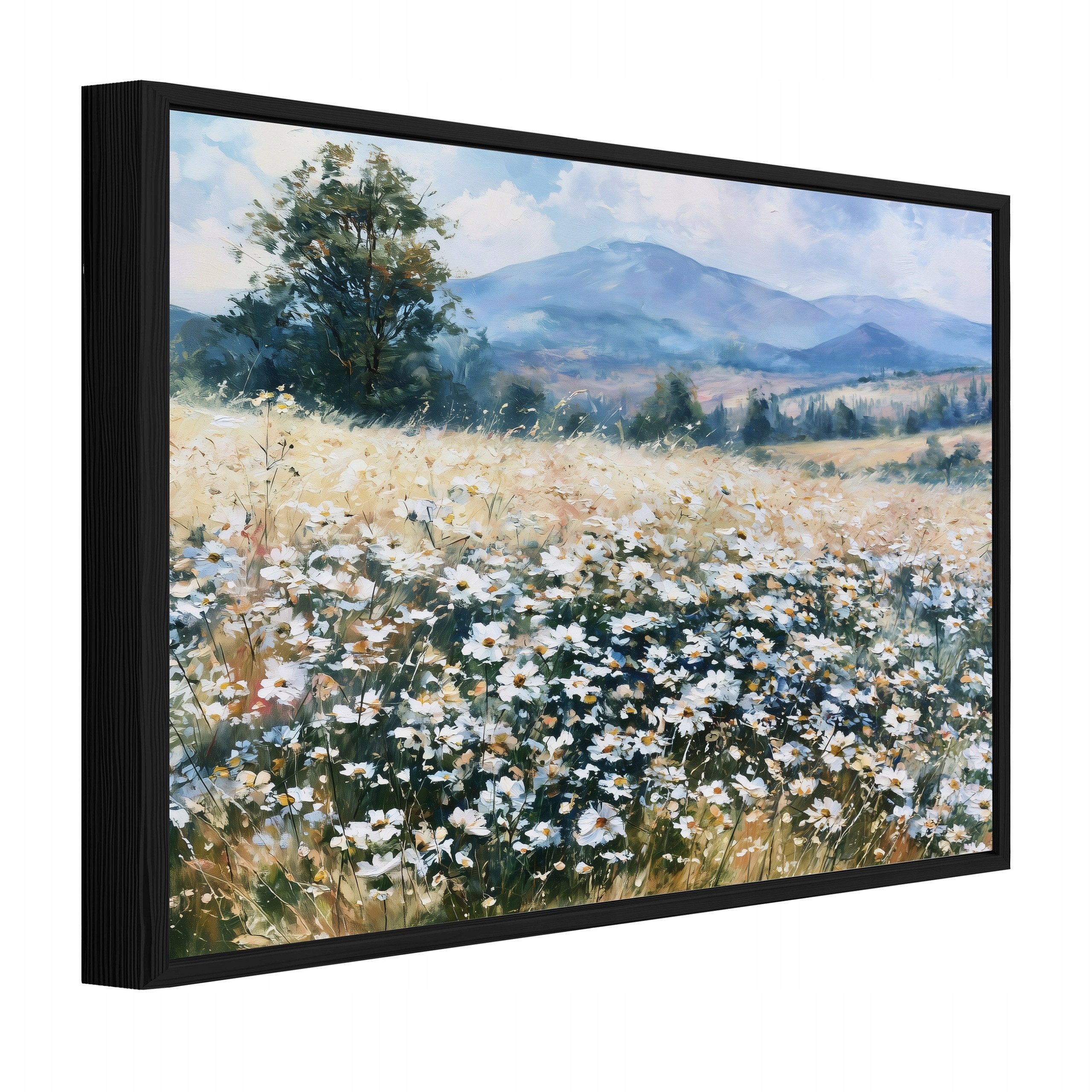 Wallarena Leinwandbild Wiesenblumen Landschaft Beige Bilder Wohnzimmer Wandbild, Blumenwiese (Leinwandbild, 1 St), Leinwand Bilder mit Rahmen Wohnzimmer Schlafzimmer Wandbild 40x30 cm