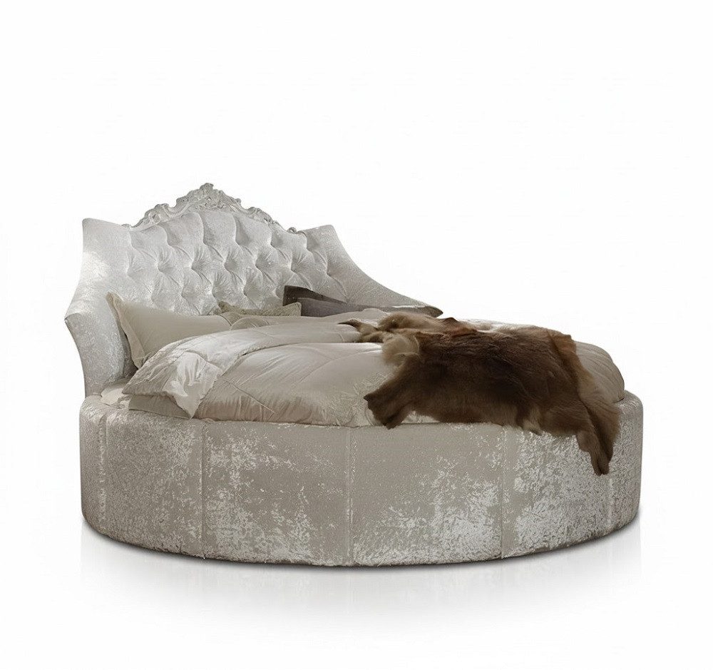 Xlmoebel Rundbett Rundes Samt Bett Chesterfield Luxus Polster Betten Textil Stoff Sofort, Made in Italy