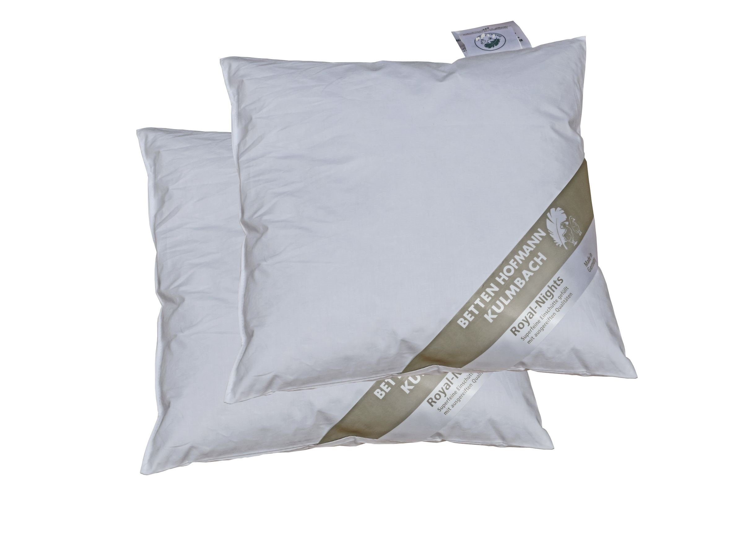 Betten Hofmann Federkopfkissen 2 Stück Betten Hofmann Bayern Kissen 40x40 cm mit 30% Daunen 180 g, Füllung: 70% Federn, 30% Daunen, Bezug: 100% Baumwolle, Seitenschläfer, Rückenschläfer, 2-tlg., medium, made in Germany, besonders regional