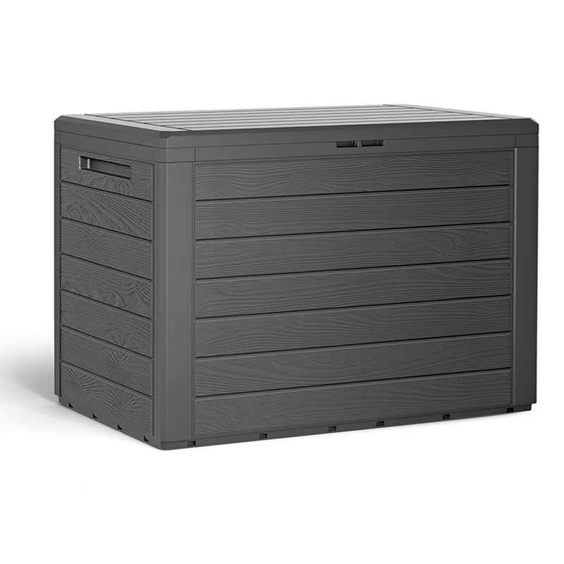 Casaria Auflagenbox Lille (1 St), Balkonbox Holzoptik Stecksystem Griffmulden Abschließvorrichtung Grau