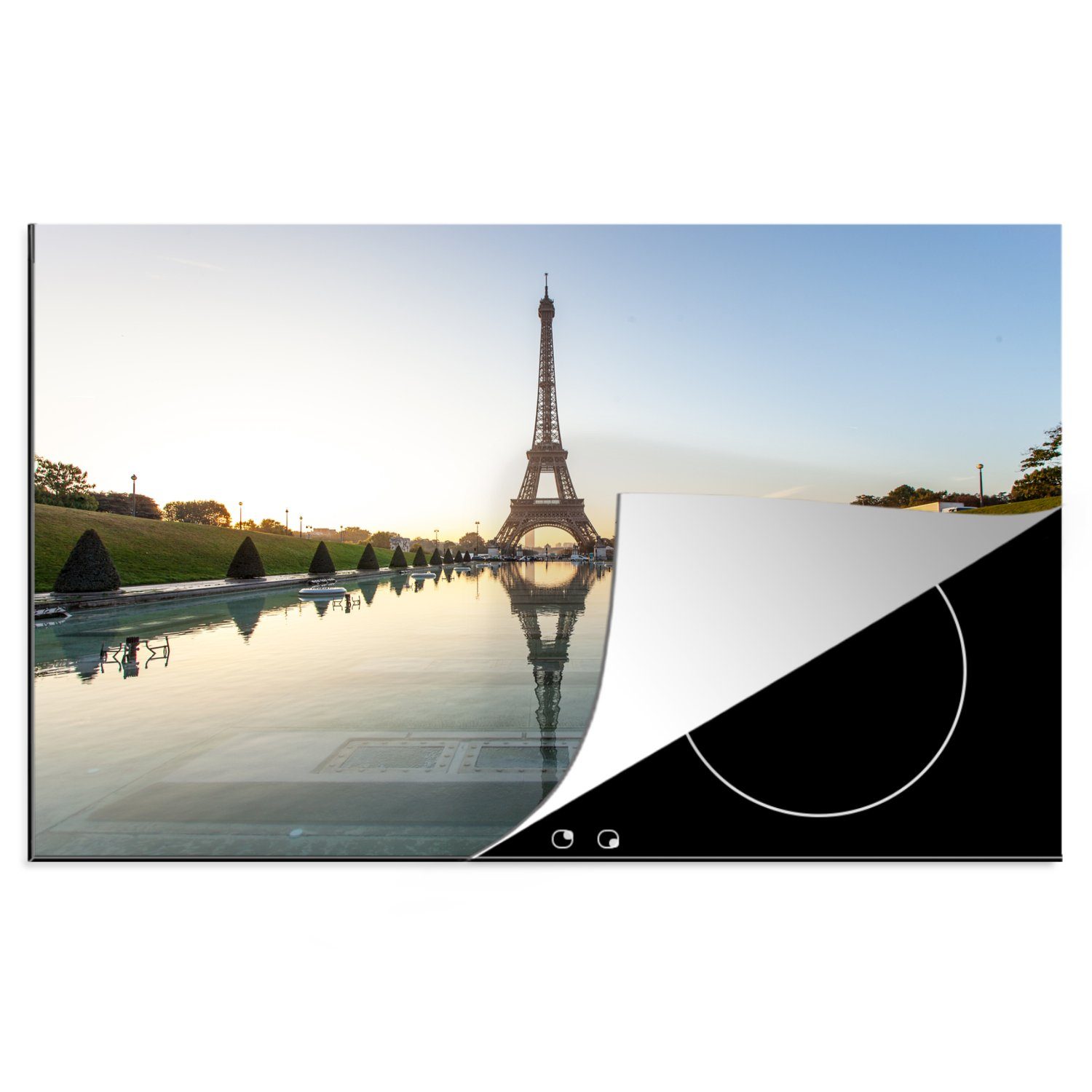 MuchoWow Herdblende-/Abdeckplatte Paris - Eiffelturm - Wasser, Vinyl, (1 tlg), 81x52 cm, Induktionskochfeld Schutz für die küche, Ceranfeldabdeckung