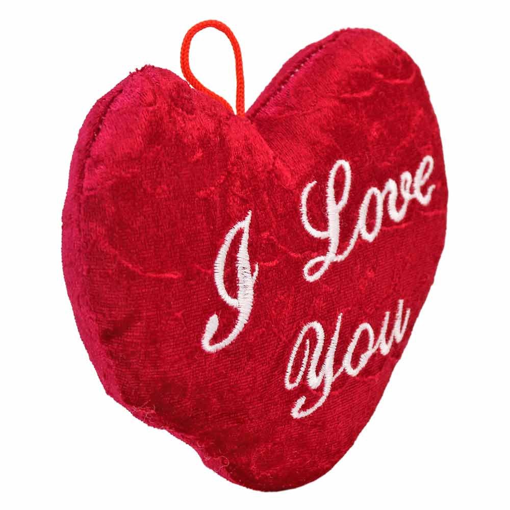 Rasehorn Dekokissen Weinrotes Plüsch Herz "I Love You" - ca. 16 cm