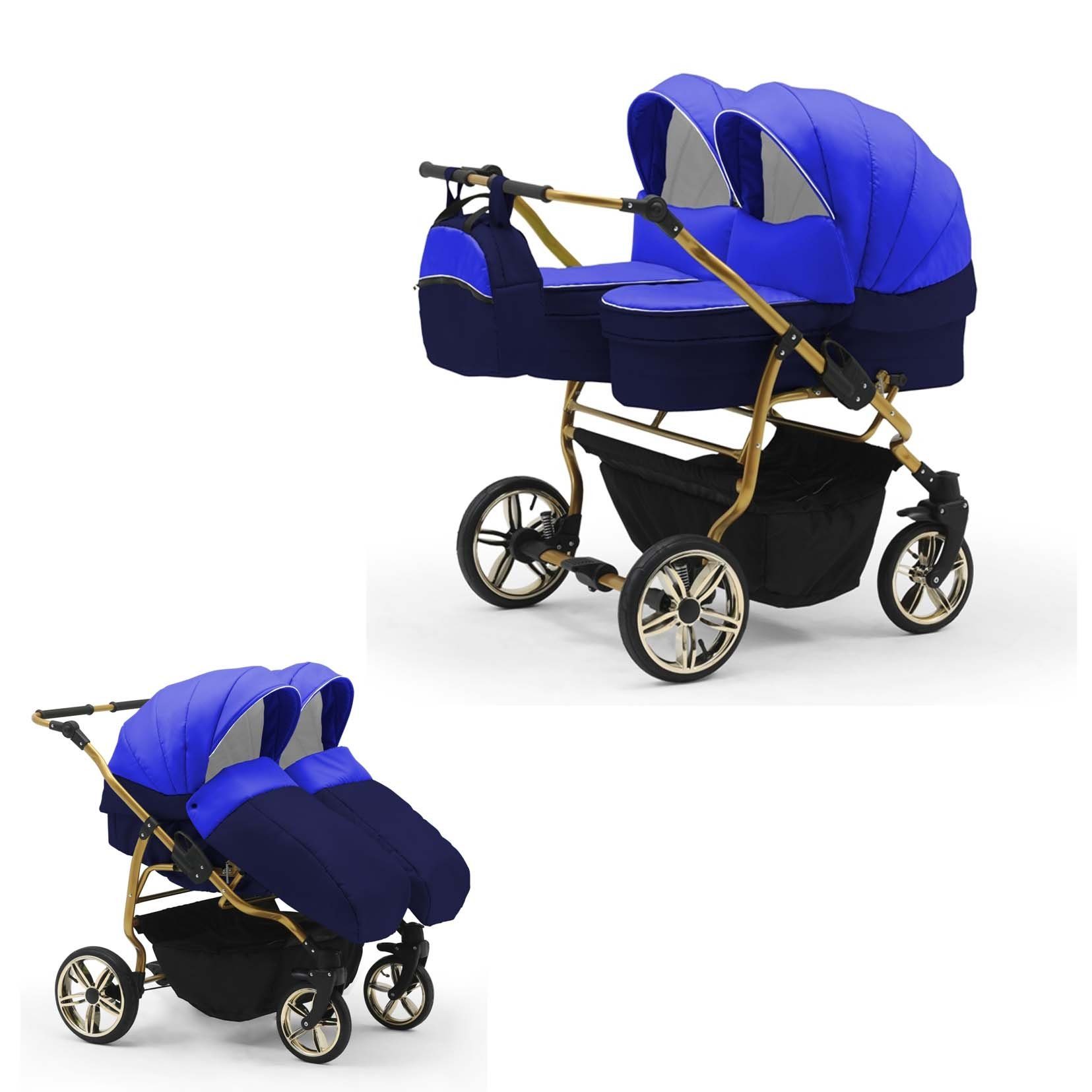 babies-on-wheels Zwillingswagen Zwillingskinderwagen 2 in 1 Duet Lux - 10 Teile - in 33 Farben Royalblau-Navy