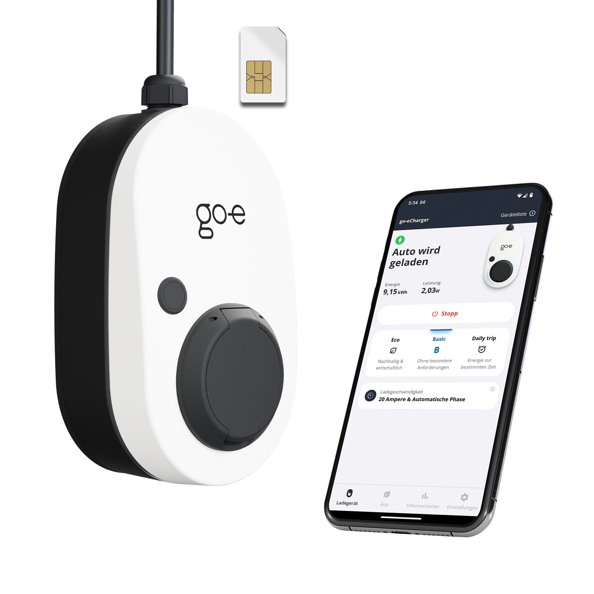 go-e Elektroauto-Ladestation Charger Gemini 2.0, stationär 11kW / 16A, 1-phasig, 3-phasig, 1-St., kompakte Wallbox mit App-Steuerung, PV-Laden & smartem Lademanagement