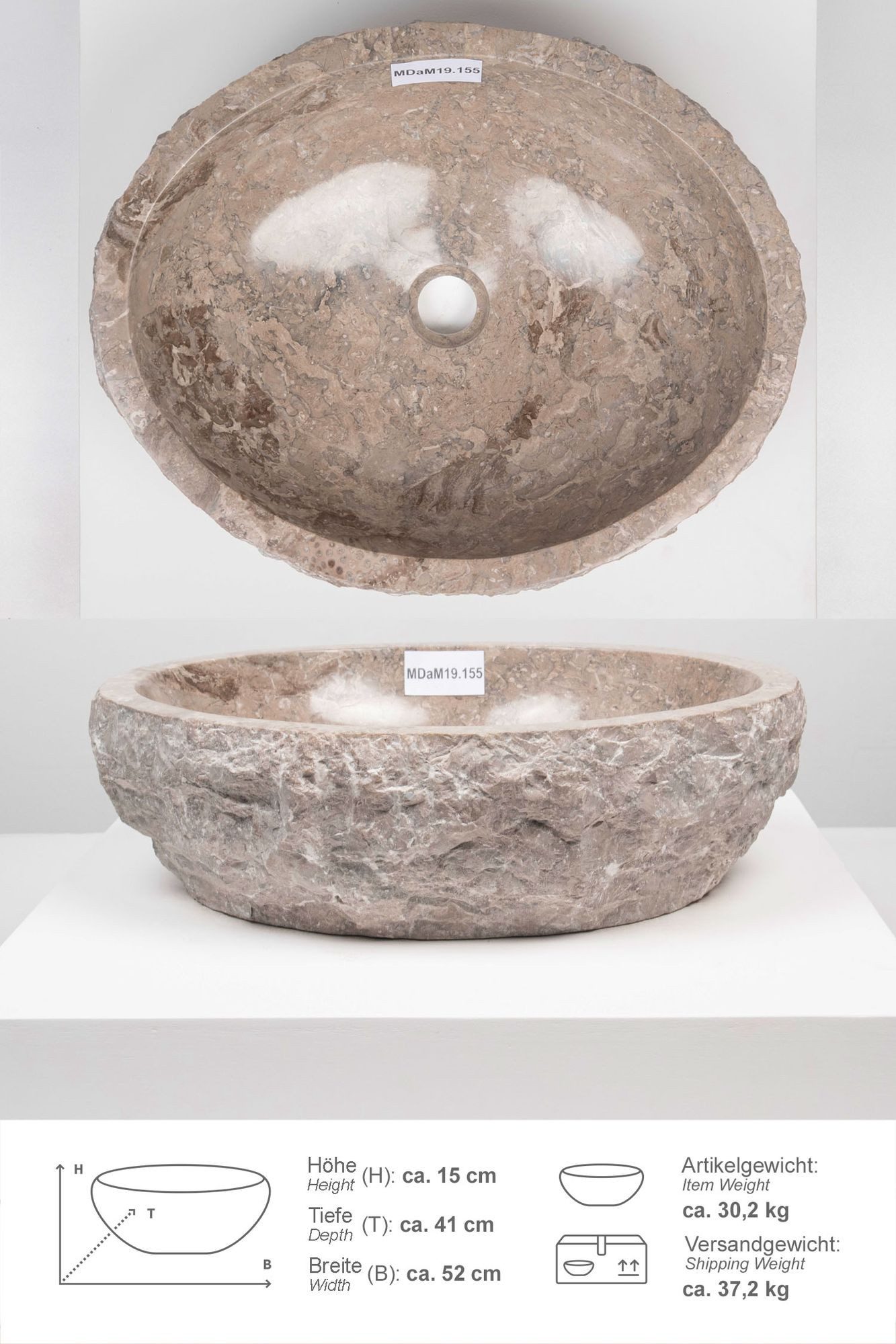 wohnfreuden Aufsatzwaschbecken Erosi Marmor Waschbecken 50 cm grau (Kein Se günstig online kaufen