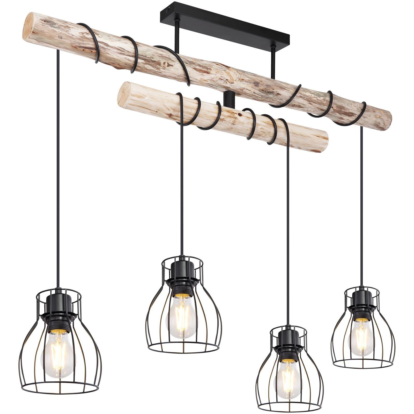 Globo Hängeleuchte GLOBO Deckenleuchte Wohnzimmer Hängelampe Esszimmer Holz Balken, 4 flammig, modern, schwarz, ohne Leuchtmittel, Lichtfarbe ist abhängig vom Leuchtmittel, Deckenlampe, Hängeleuchte, Schlafzimmer, Pendelleuchte, Pendellampe