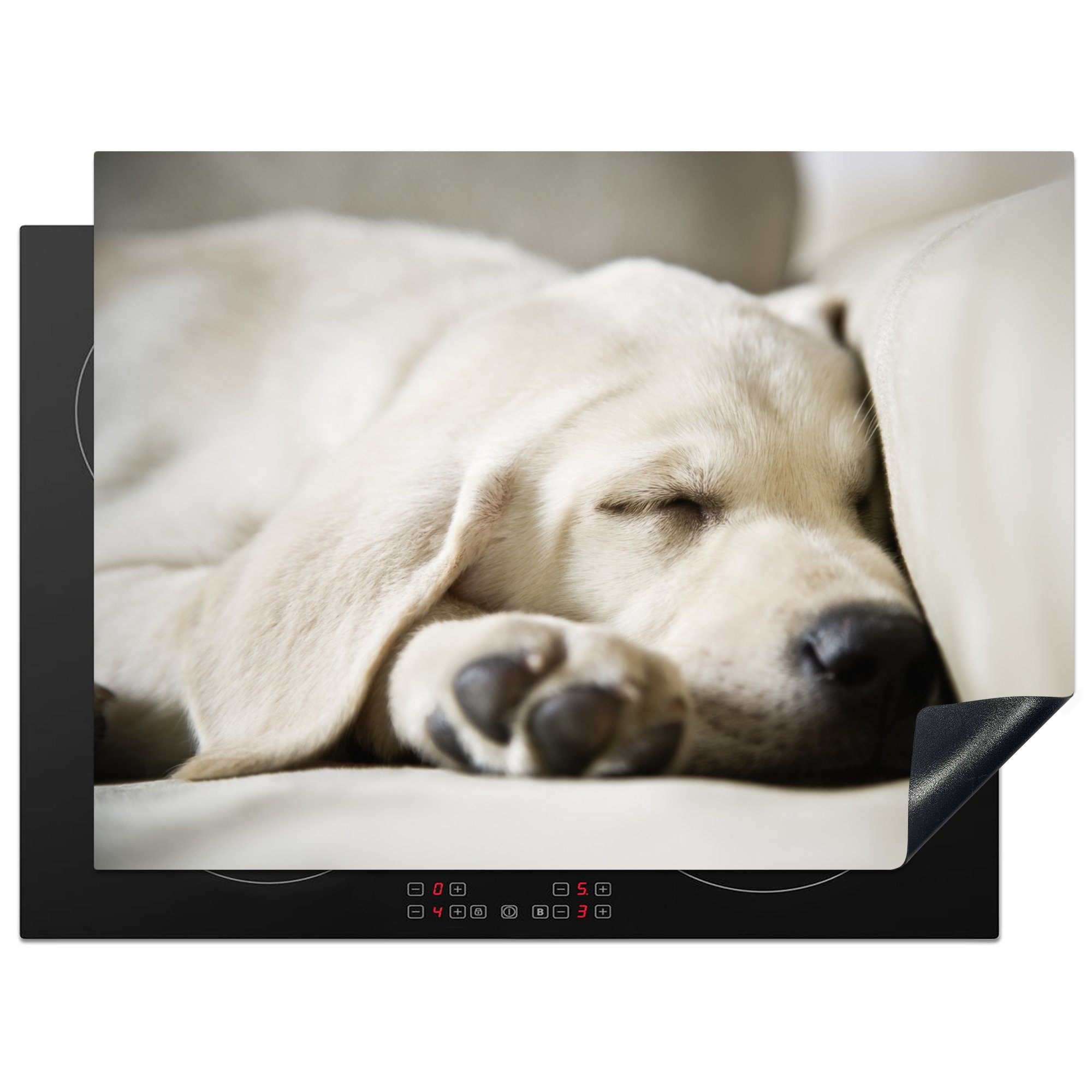 MuchoWow Herdblende-/Abdeckplatte Schlafender Labrador-Welpe, Vinyl, (1 tlg), 70x52 cm, Mobile Arbeitsfläche nutzbar, Ceranfeldabdeckung