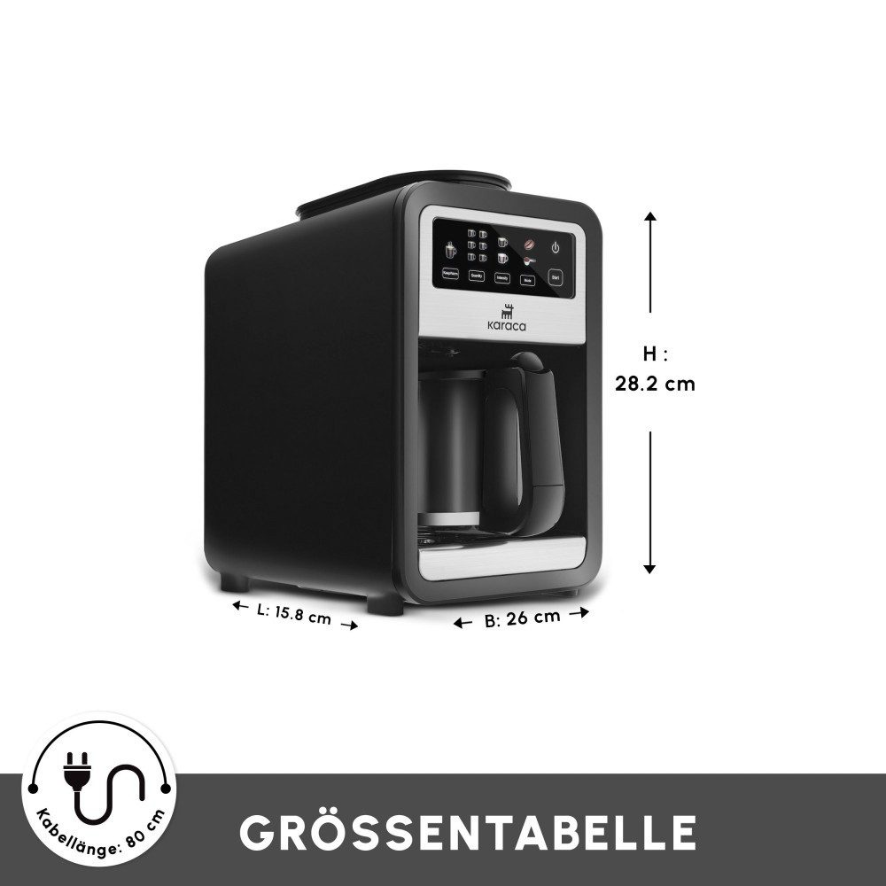 Karaca Espressomaschine, Grindbrew Pro Filterkaffeemaschine mit Mahlwerk 0,85L, 6 Tassen