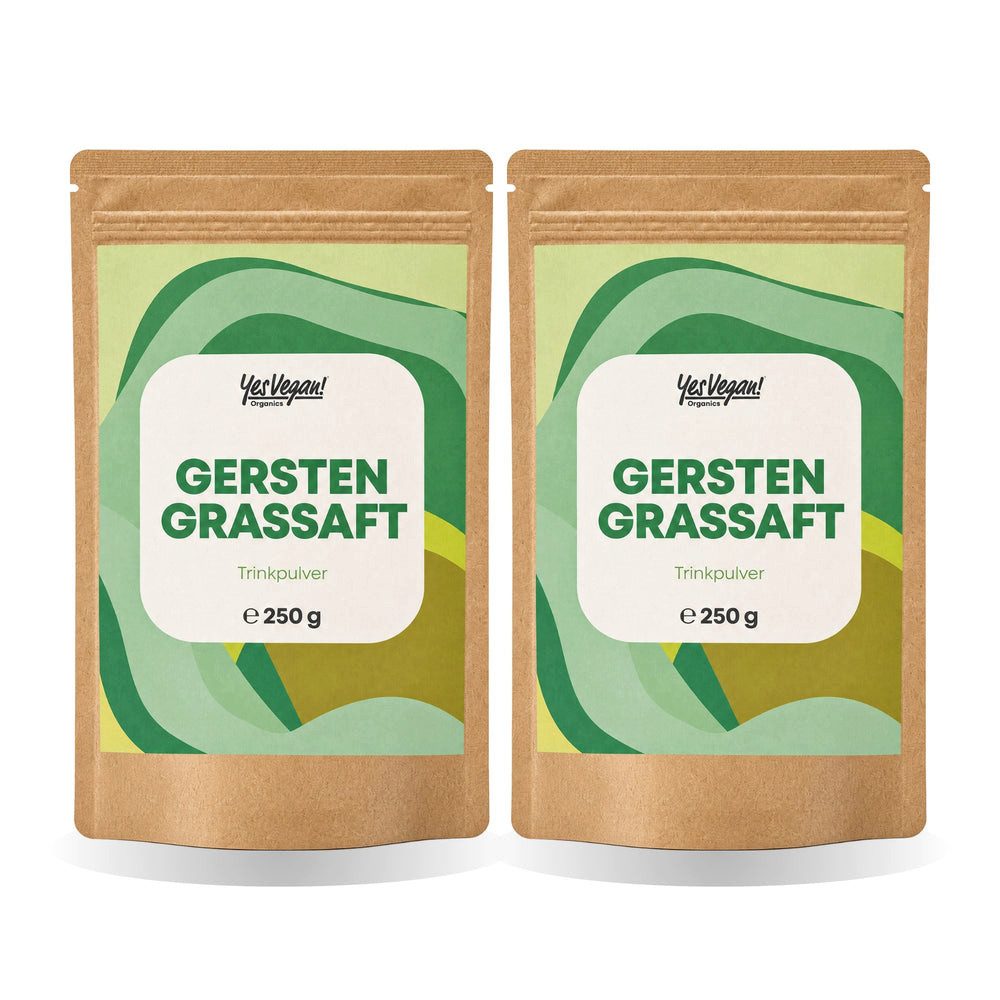 Yes Vegan Gerstengrassaft 100 % sortenrein, aus junger Gerste Pulver, 2 er Spar-Set à 250 g, vegan, laktosefrei