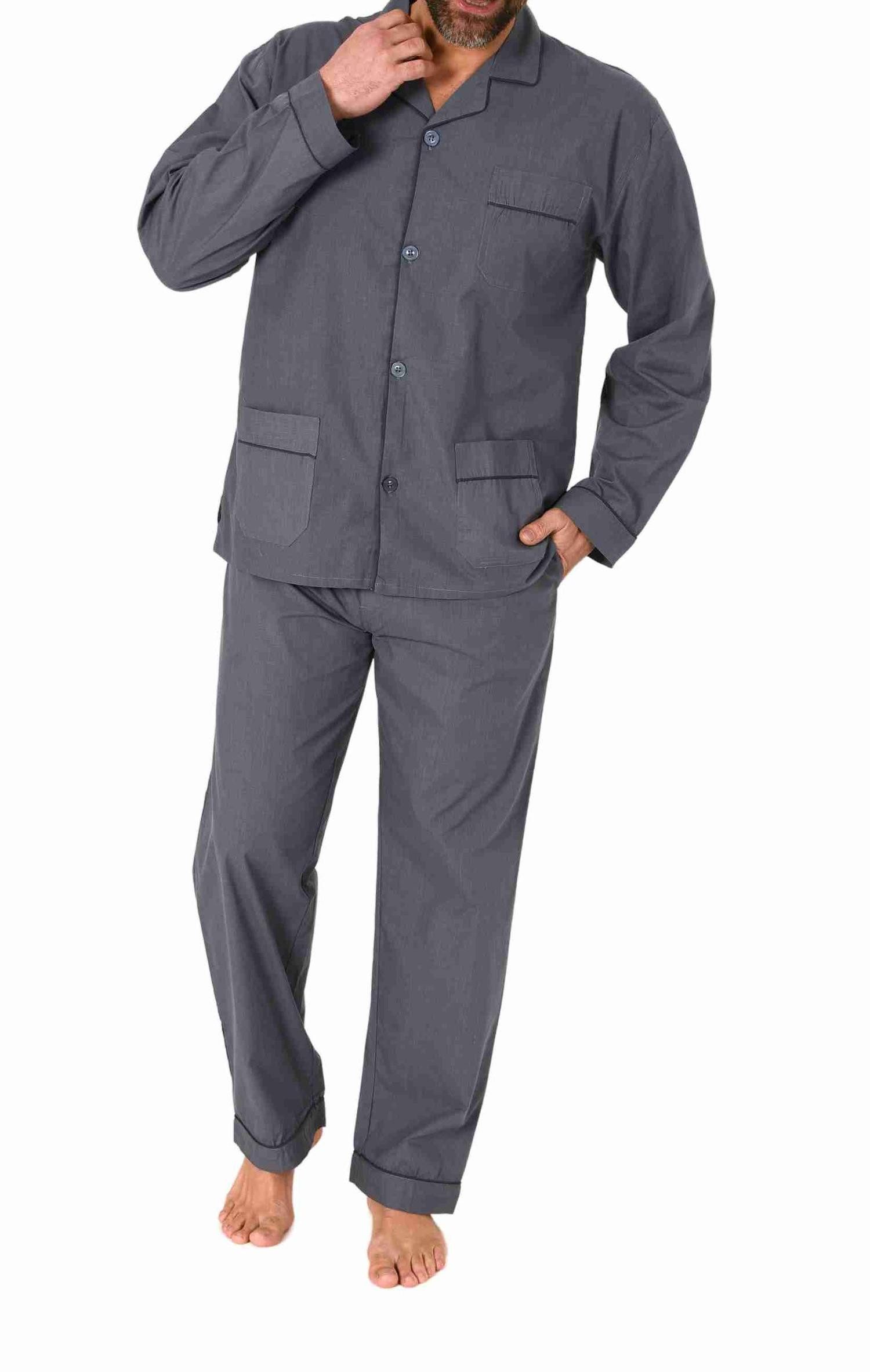 Normann Pyjama Herren Schlafanzug lang Pyjama gewebt zum Knöpfen in elegante Optik