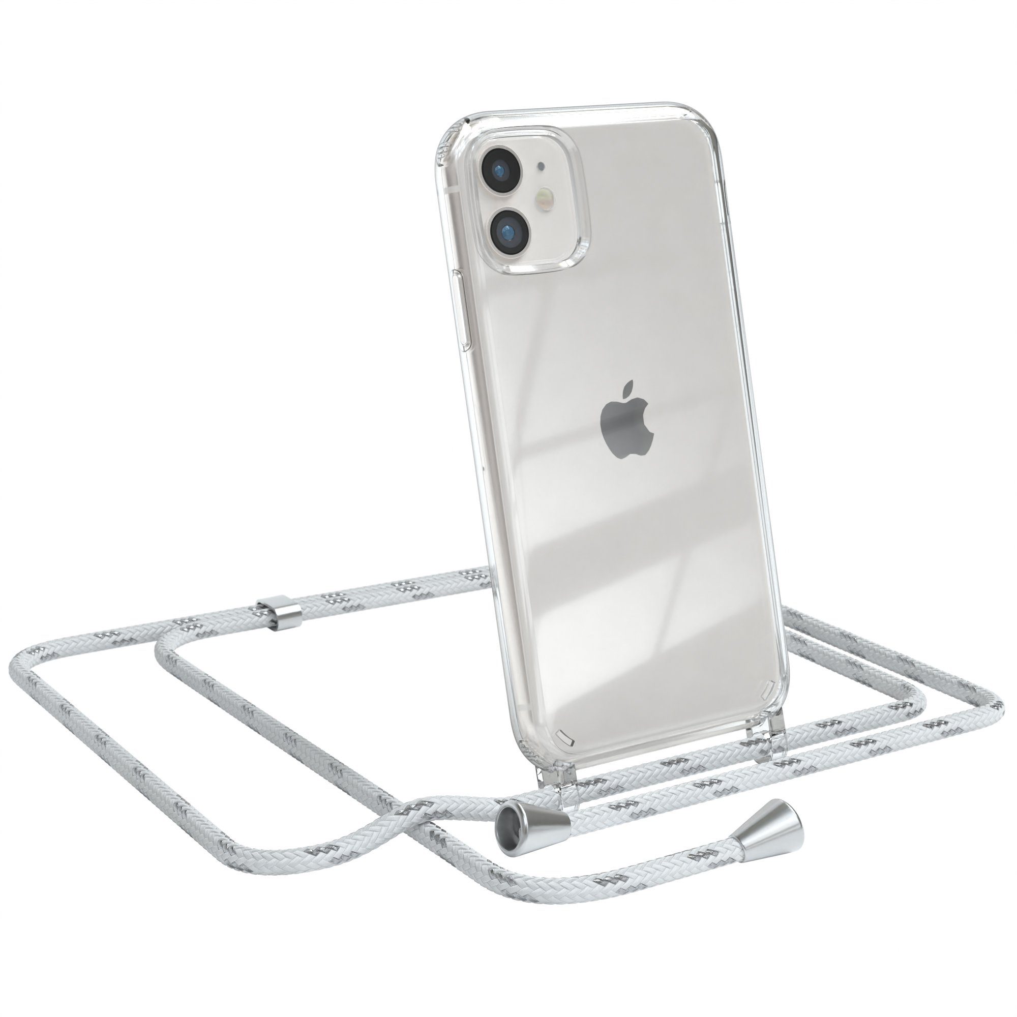 EAZY CASE Handykette Hülle mit Kette für Apple iPhone 11 6,1 Zoll, Hülle Smartphonekette für Unterwegs Festivalhülle Transparent Weiß