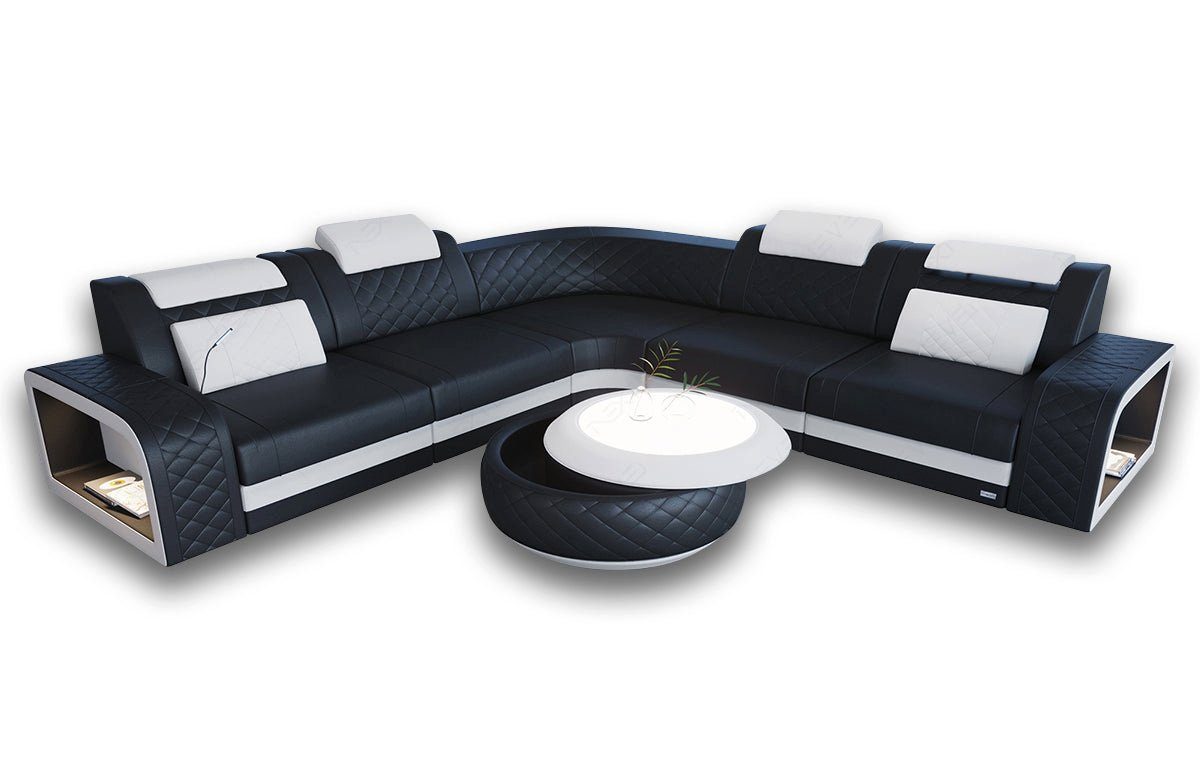L Ecksofa Dreams Foggia mit Stoff LED, USB Designersofa Form Polstersofa C102 Sofa Couch Cappuccino-Weiss Anschluss, Stoffsofa,