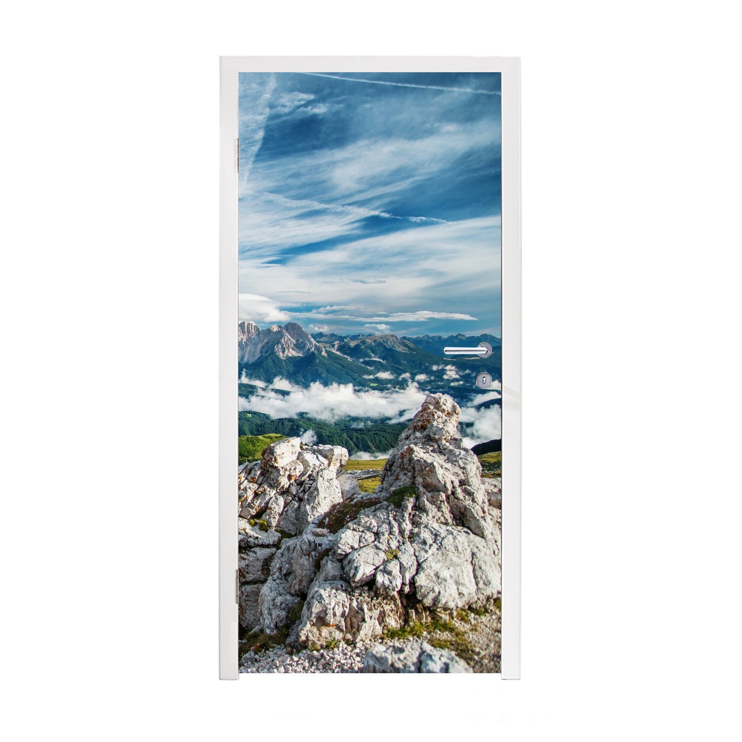Türaufkleber, Gras, - Matt, (1 Alpen bedruckt, Türtapete MuchoWow St), - 75x205 Tür, für Fototapete cm Felsen