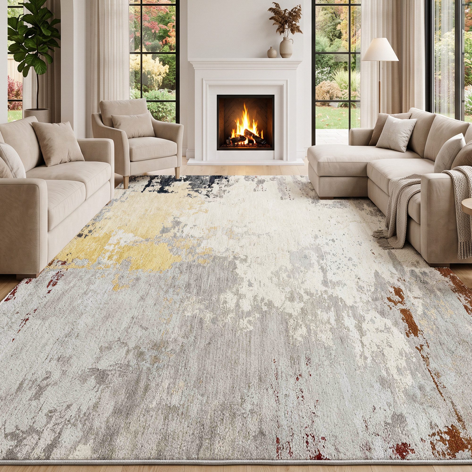 Klyvvo Teppich Boho Abstrakt Teppich, Kurzflor weich, rutschfest & waschbar, Rechteckig, Höhe: 8.5 mm, 80x150 cm – Flurteppich für Esszimmer & Küche