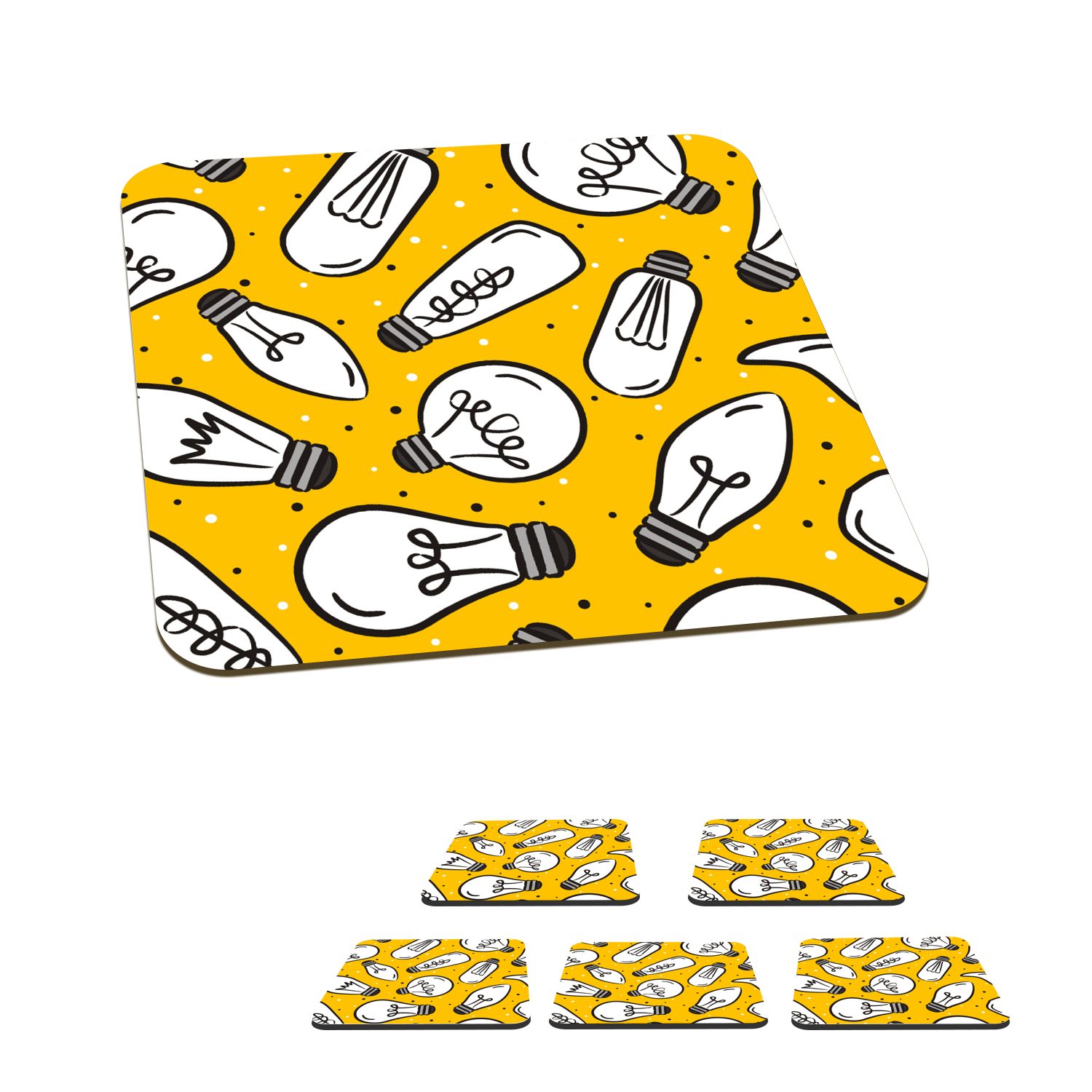 MuchoWow Glasuntersetzer Cartoon - Lampen - Muster, Zubehör für Gläser, 6-tlg., Glasuntersetzer, Tischuntersetzer, Korkuntersetzer, Untersetzer, Tasse