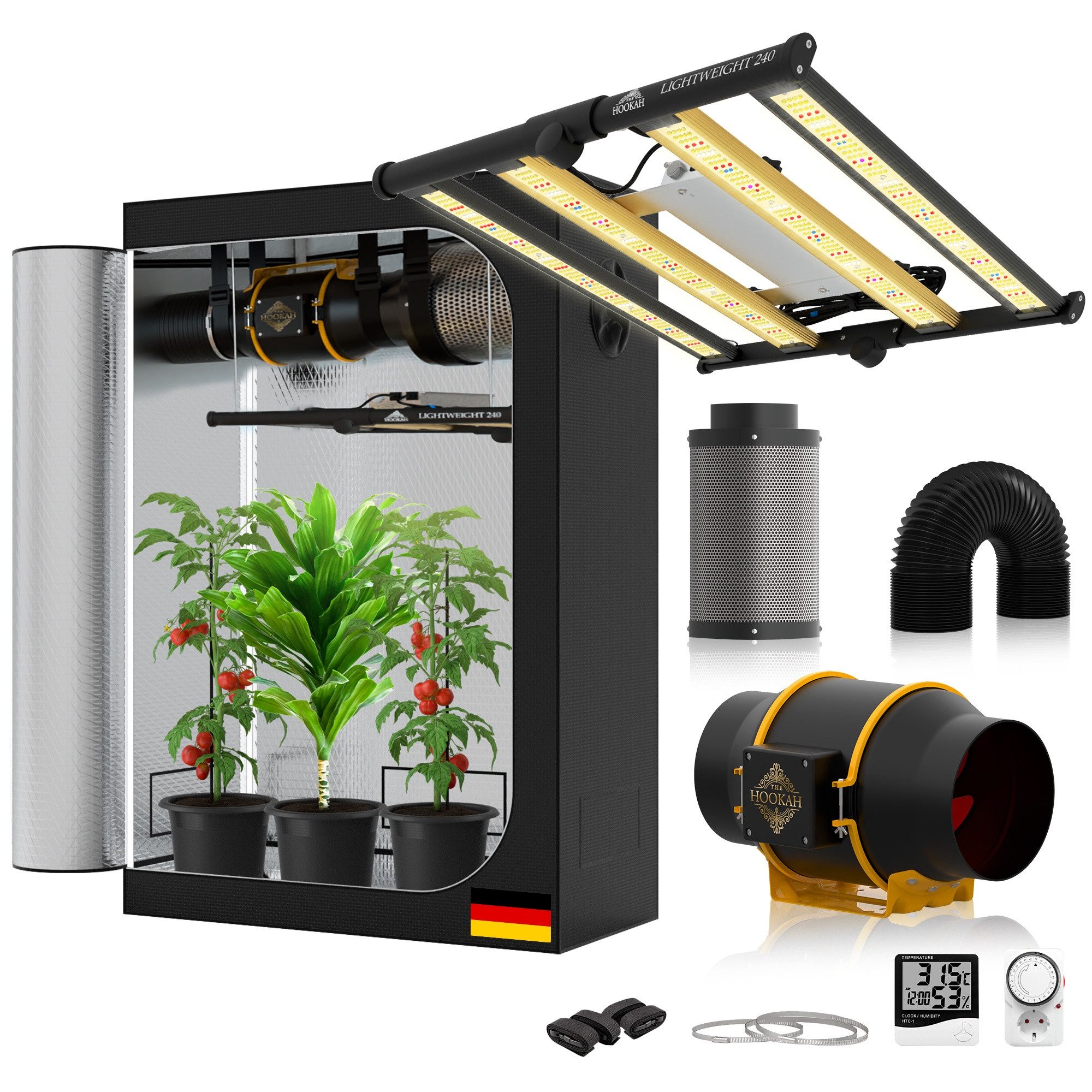 THE HOOKAH Gewächshaus Growbox Growzelt 120x60x180 Komplettset 240W LED KIT günstig online kaufen