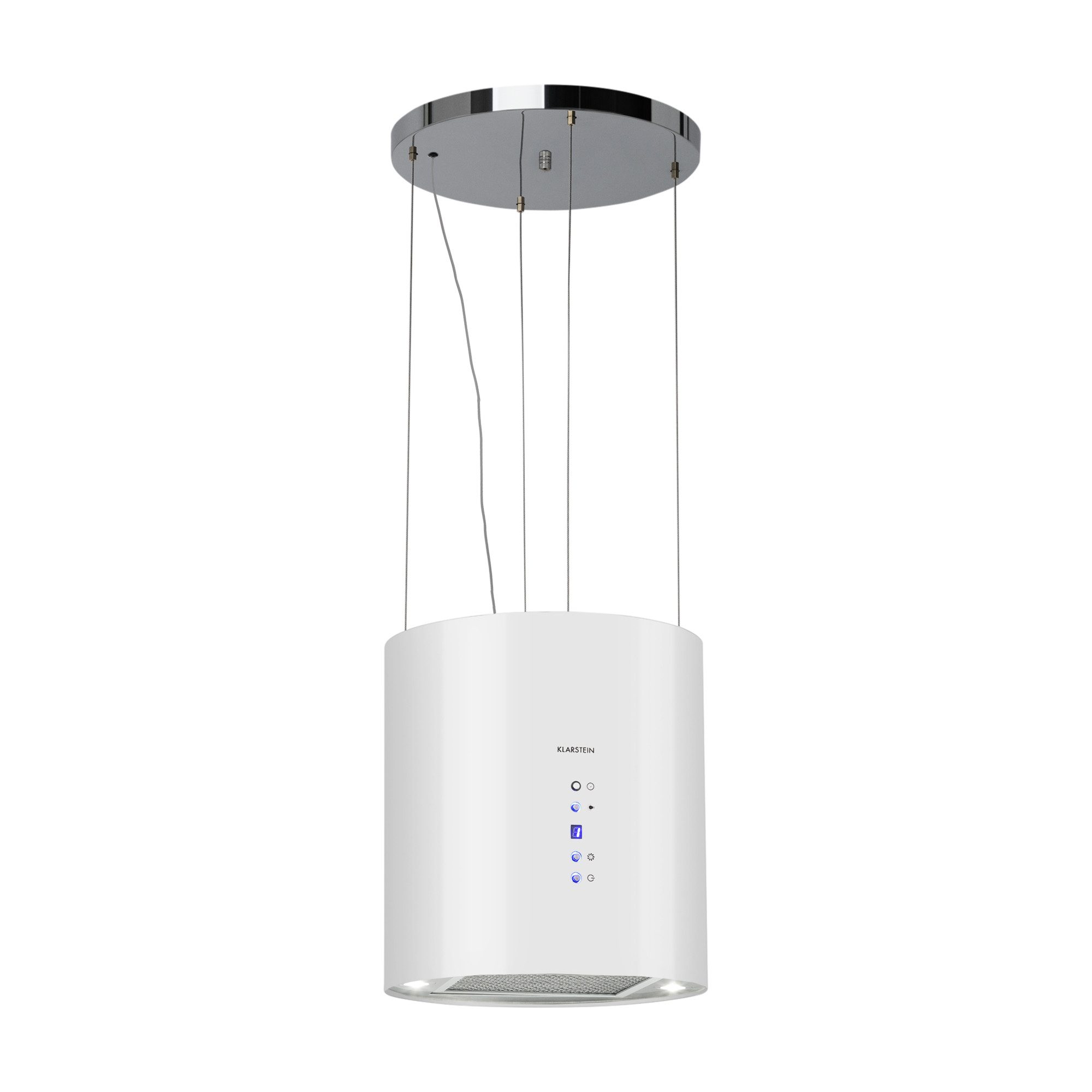 Klarstein Deckenhaube Barett Serie Barett Inselabzugshaube Ø35 cm 558 m³/h LED Edelstahl Abzugshaube Abluft Haube Umluft Dunstabzug Einbau Umlufthaube