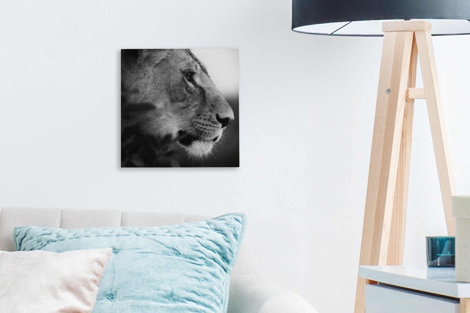 Leinwand Wilde Tiere Dschungel - Schlafzimmer Bilder Leinwandbild Schwarz Löwe St), für (1 OneMillionCanvasses® - - Weiß, - Wohnzimmer