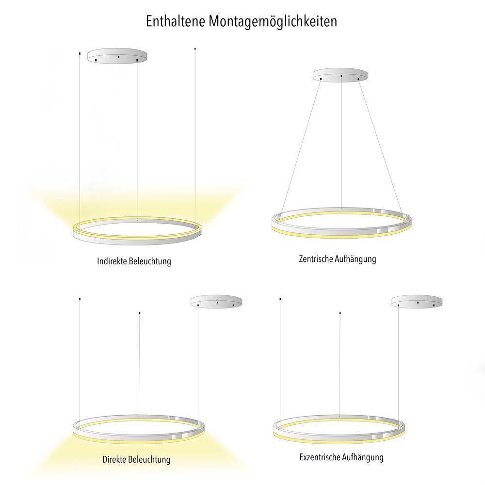 Pendelleuchte 80 oder Ring Warmweiß LED Abhängung Gold, s.luce indirekt Pendelleuchte 5m direkt