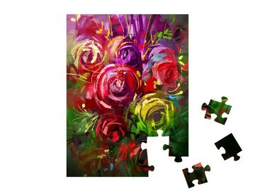 puzzleYOU Puzzle Digitale Malerei: Blumenstrauß aus bunten Blumen, 48 Puzzleteile, puzzleYOU-Kollektionen