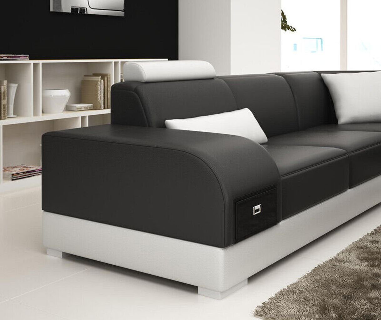 Sofa Ecksofa Garnitur Couch +USB Rot Eck Ecksofa Design Modern Ledersofa JVmoebel