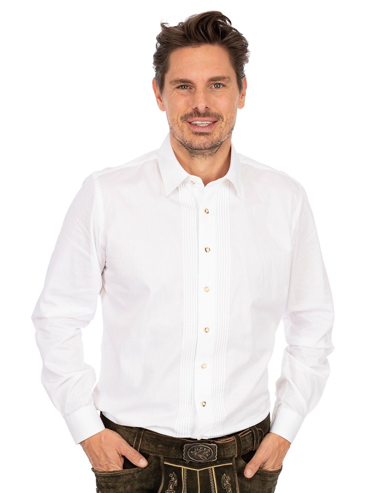 Trachtenhemd weiß Fit) Almsach (Slim Hemd Liegenkragen LF182
