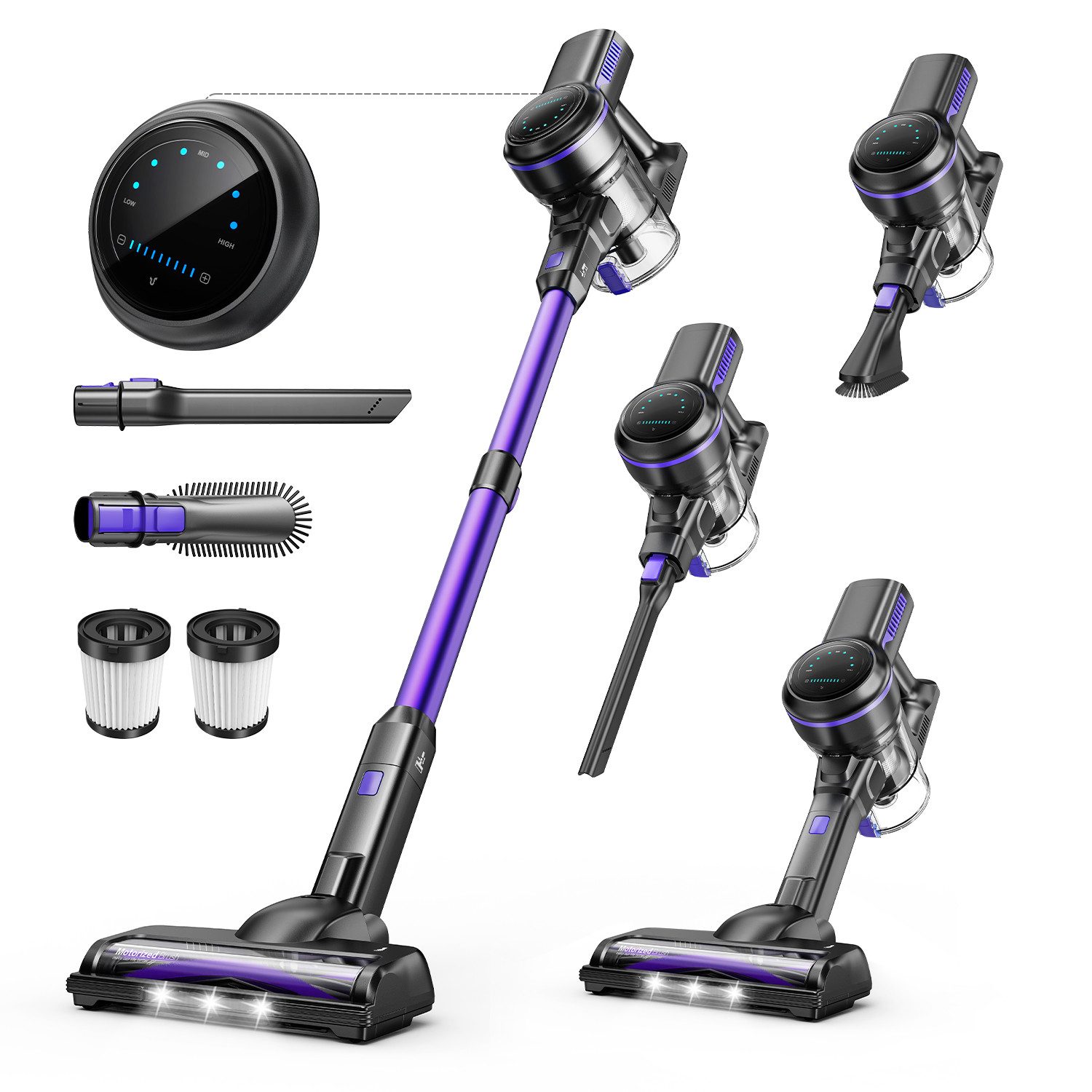 MIBODE Hand-und Stielstaubsauger INSE S7P Lila Kabelloser Stielstaubsauger LED-Display Softroller