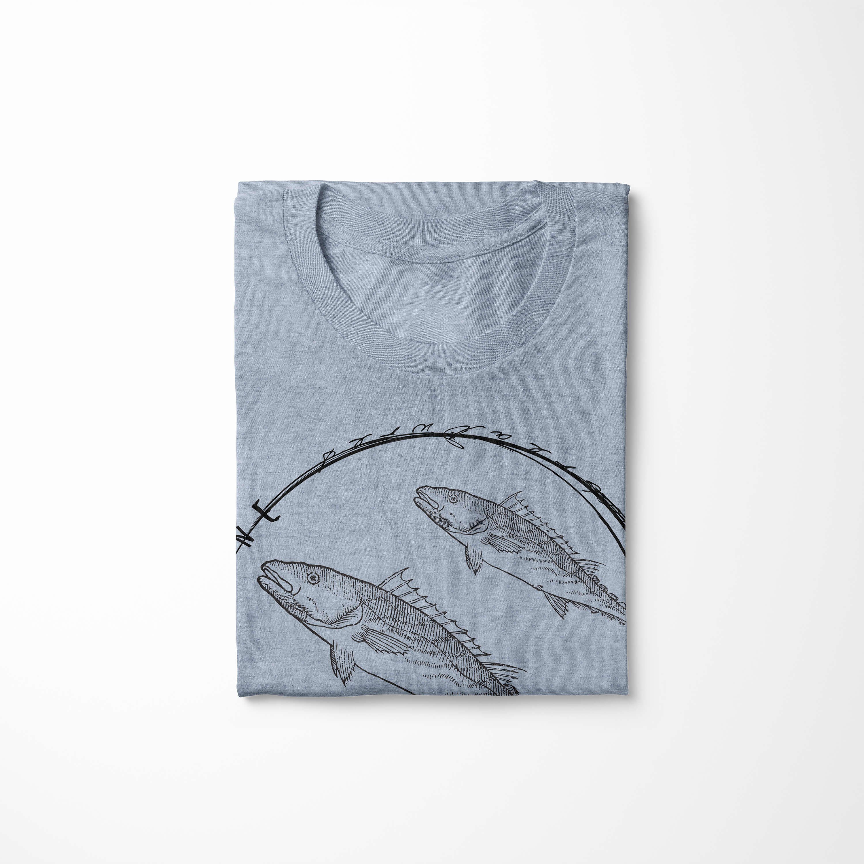 Art T-Shirt T-Shirt Serie: Tiefsee Sea - Struktur / Schnitt Creatures, Fische feine Denim und Sinus Stonewash Sea sportlicher 094