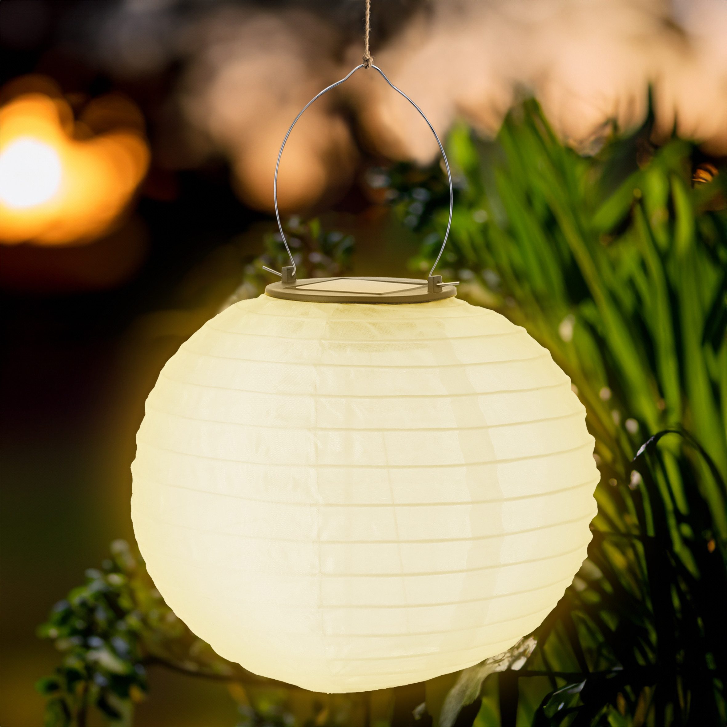 Spetebo LED Gartenleuchte LED Solar Lampion aus Nylon - Set, Einschaltautomatik, LED, warm weiß, Garten Deko Beleuchtung warm weiß – Bild 4 von 4