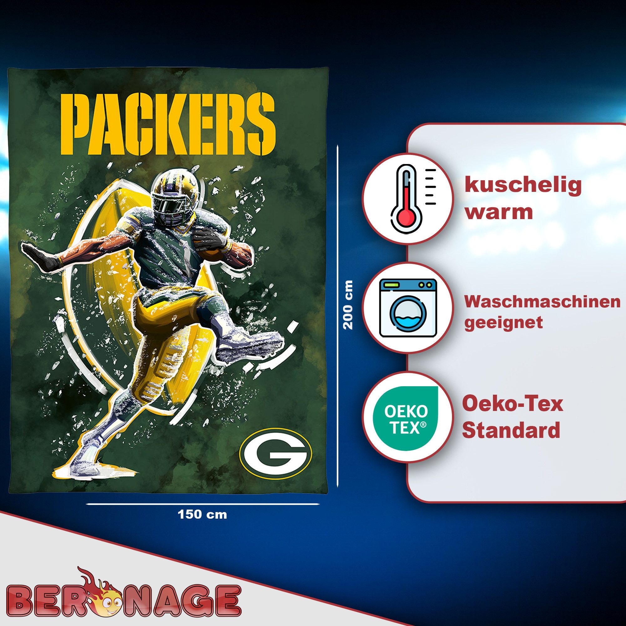 Wohndecke NFL Green Bay Packers Decke 150x200 cm Wellsoft Kuscheldecke Wohn günstig online kaufen