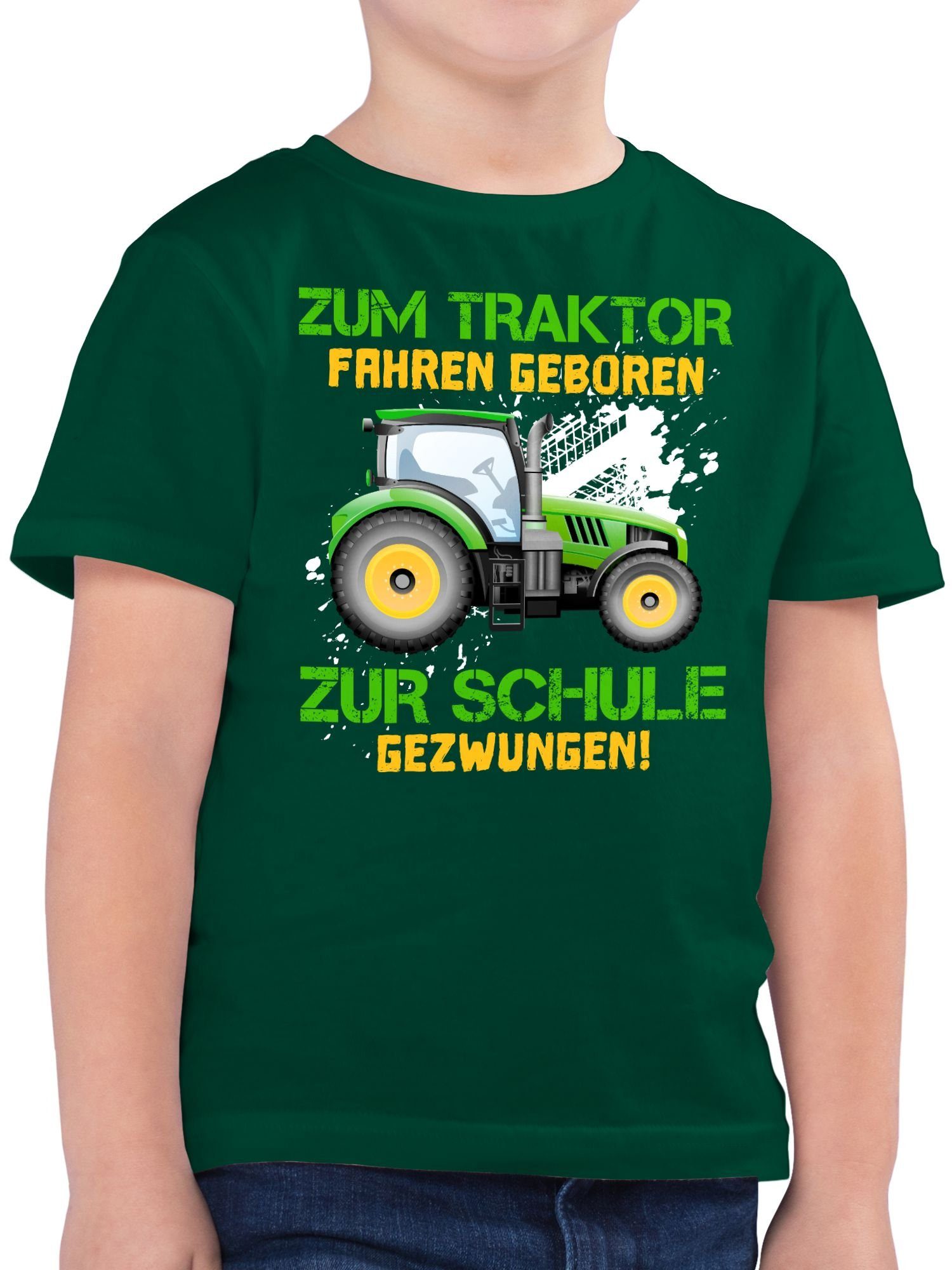 Shirtracer T-Shirt Zum Traktor fahren geboren zur Schule gezwungen - Kinder Landwirt Baue Einschulung Junge Schulanfang Geschenke 1 Tannengrün