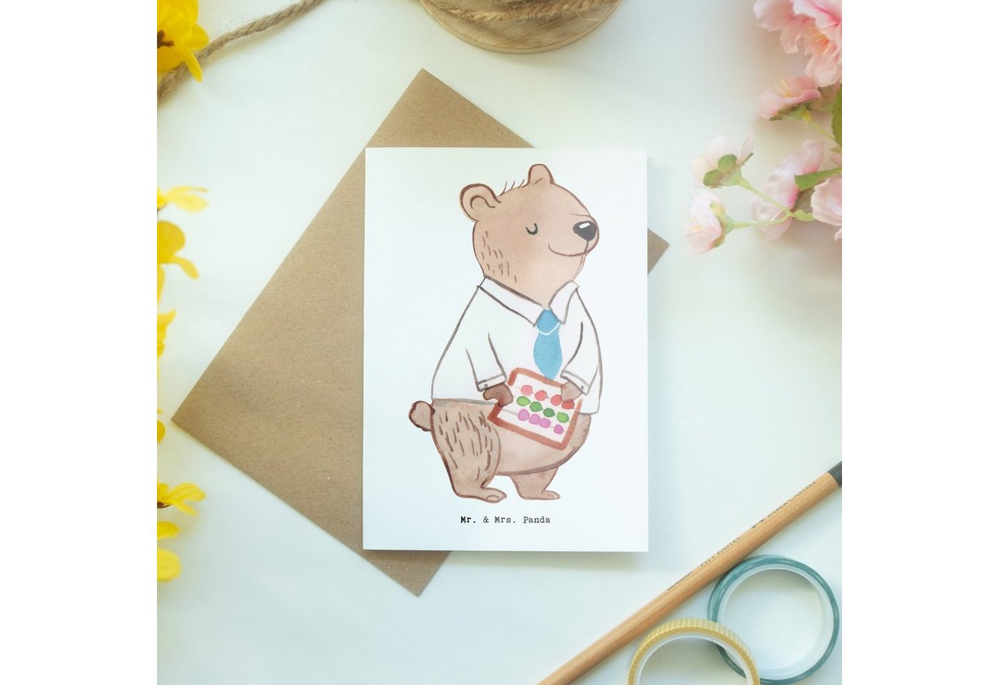 Thumbnail - Mr. & Mrs. Panda Grußkarte Bankangestellter Herz - Weiß - Geschenk, Hochzeitskarte, Bankberater, Edler Umschlag