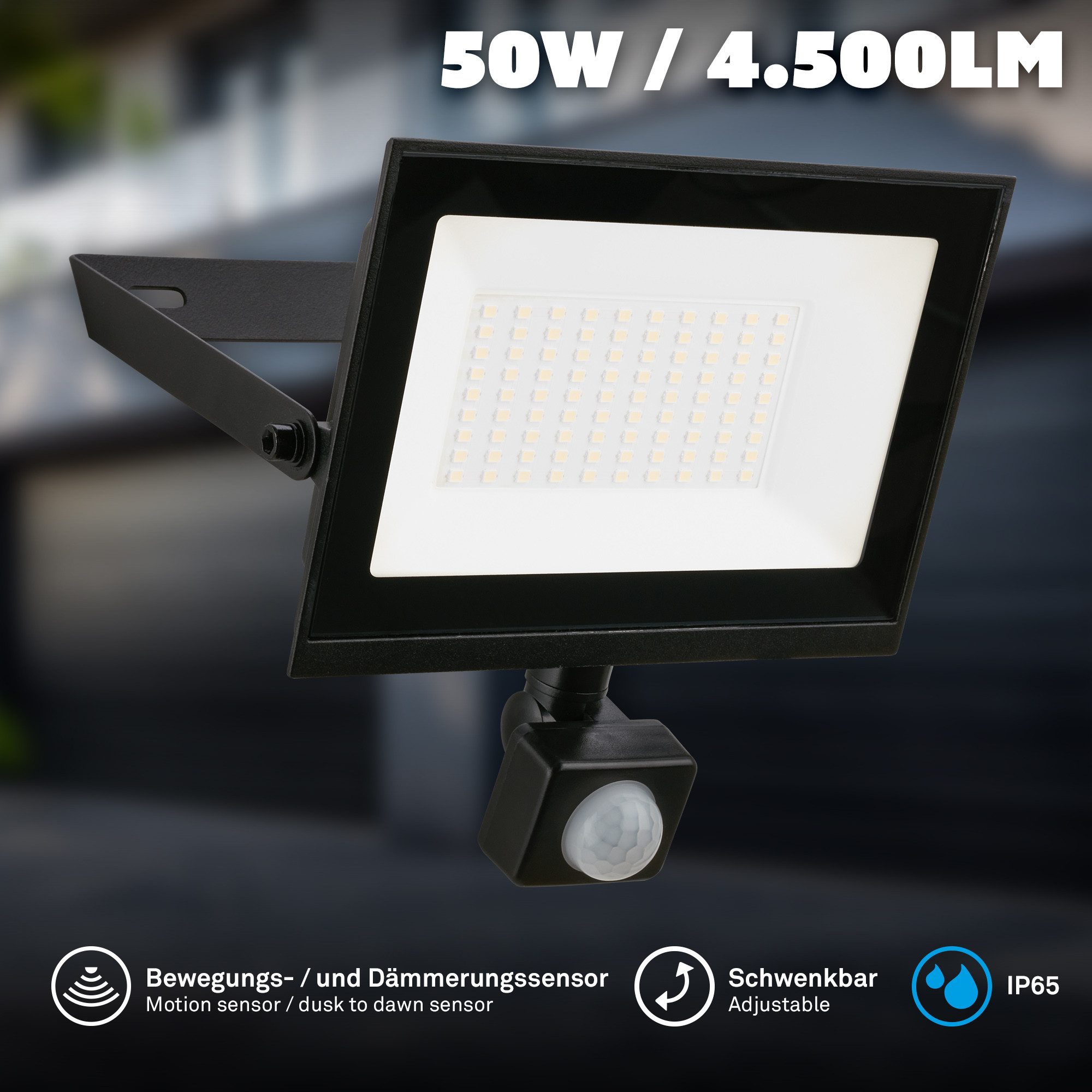 Briloner Leuchten Flutlichtstrahler LED Wandleuchte Außen Bewegungsmelder Wandstrahler Garten Eingang, mit Bewegungsmelder, LED fest integriert, 4000K - Neutralweiß, Garage, Garten, Auffahrt, Hauseingang