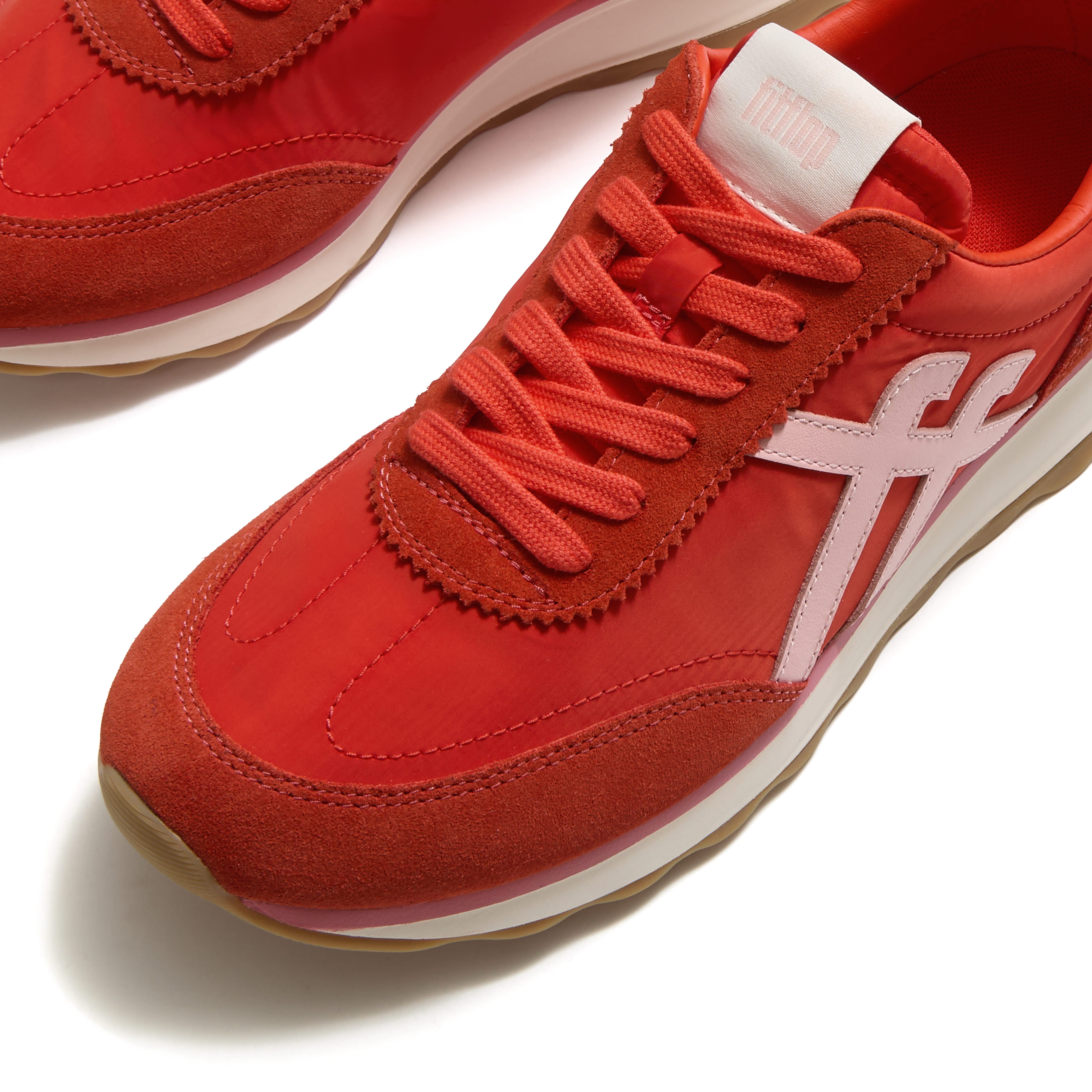 Fitflop RETRO-Q FF FABRIC/SUEDE SNEAKERS Keilsneaker Schnürschuh, Freizeitschuh, Halbschuh mit Kontrastbesatz