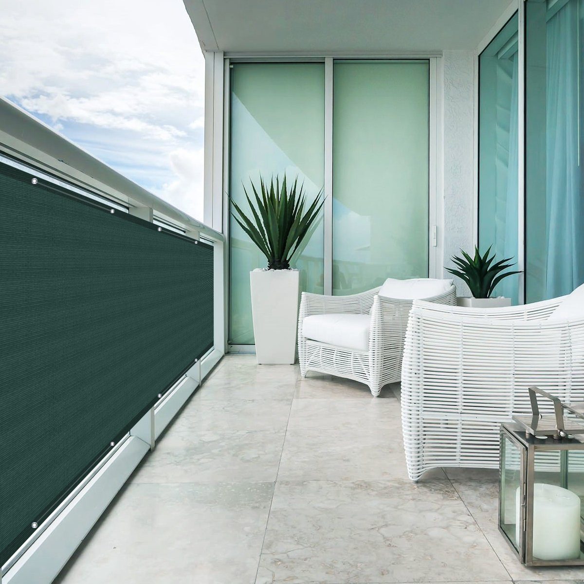 Sekey Balkonsichtschutz Balkon Sichtschutz aus 220g/m² HDPE Balkonbespannung zum Zuschneiden Robustes und wetterfestes Material mit Kordel und Kabelbinder